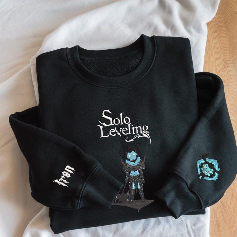 Embroidered Anime Sweatshirt And Hoodie I Alone Level Up-inspired Shirt Gifts For Anime Lovers