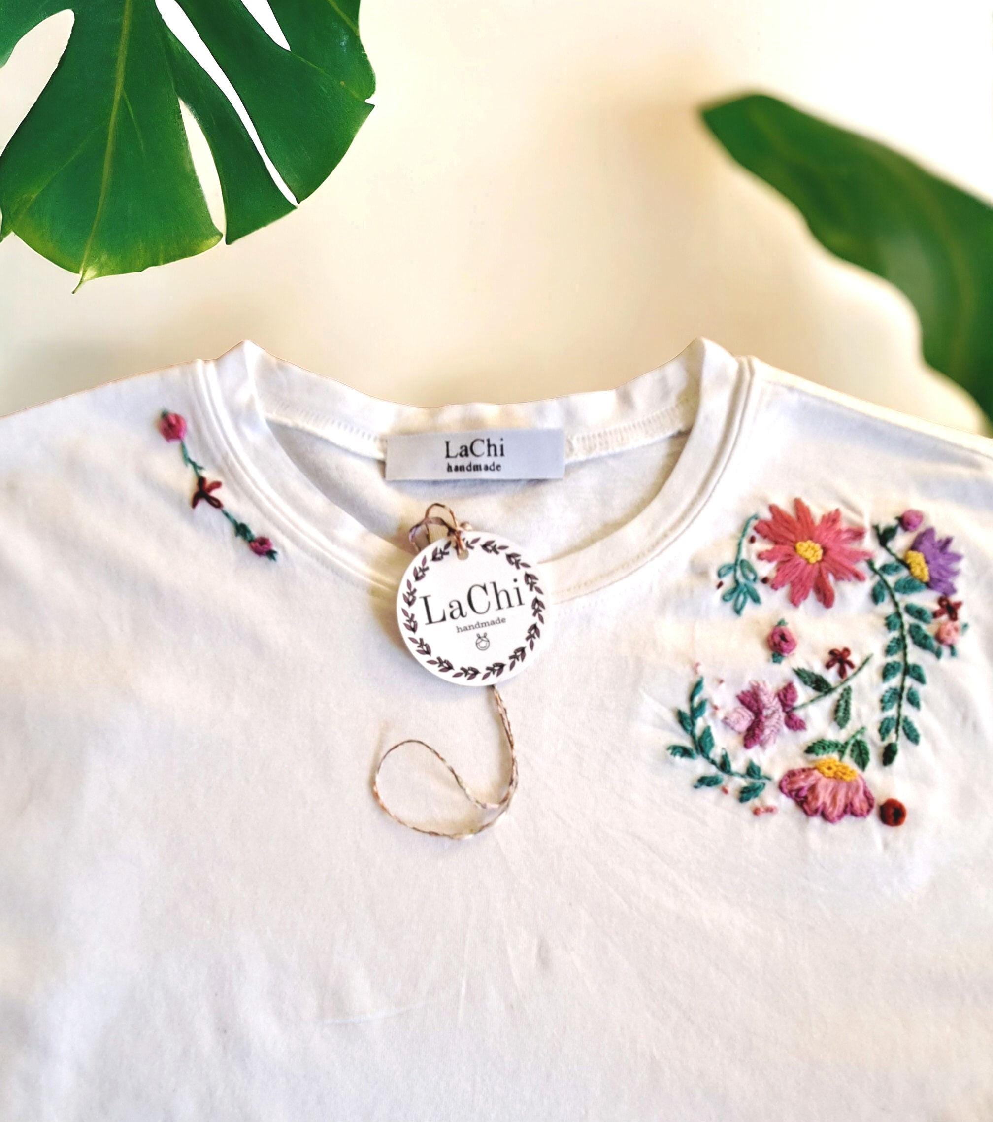 Hand Embroidered T-shirt With Colorful Flowers