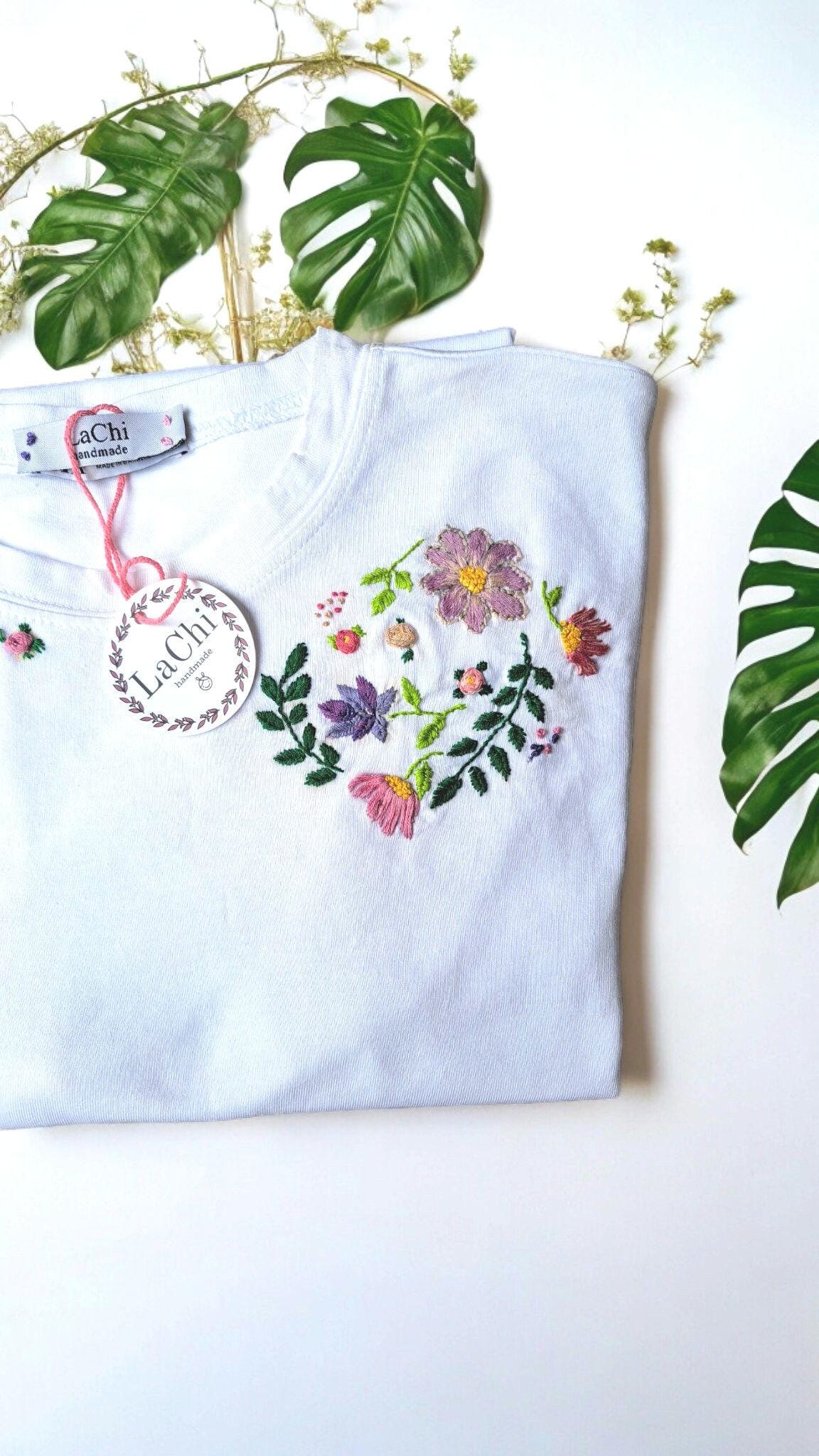 Hand Embroidered T-shirt With Colorful Flowers