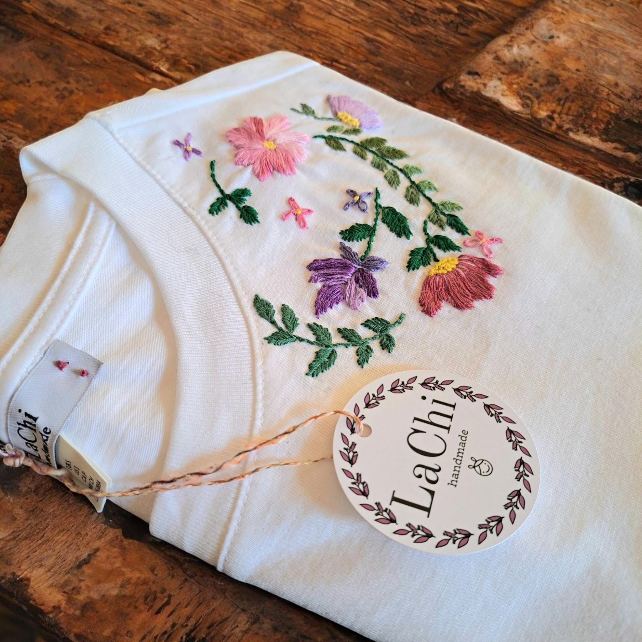 Hand Embroidered T-shirt With Colorful Flowers