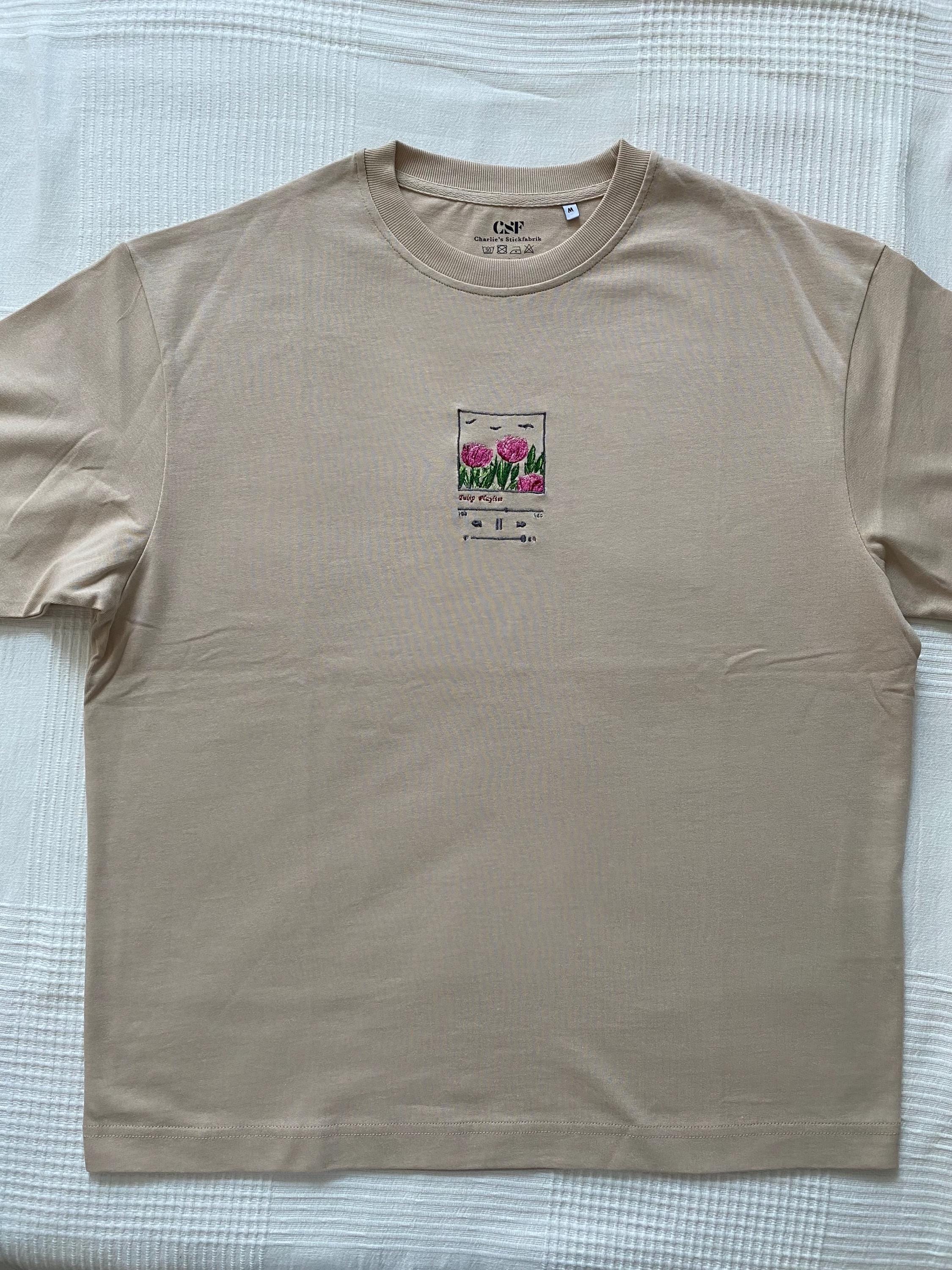 T-shirt Embroidered Tulips Spring Music Embroidery