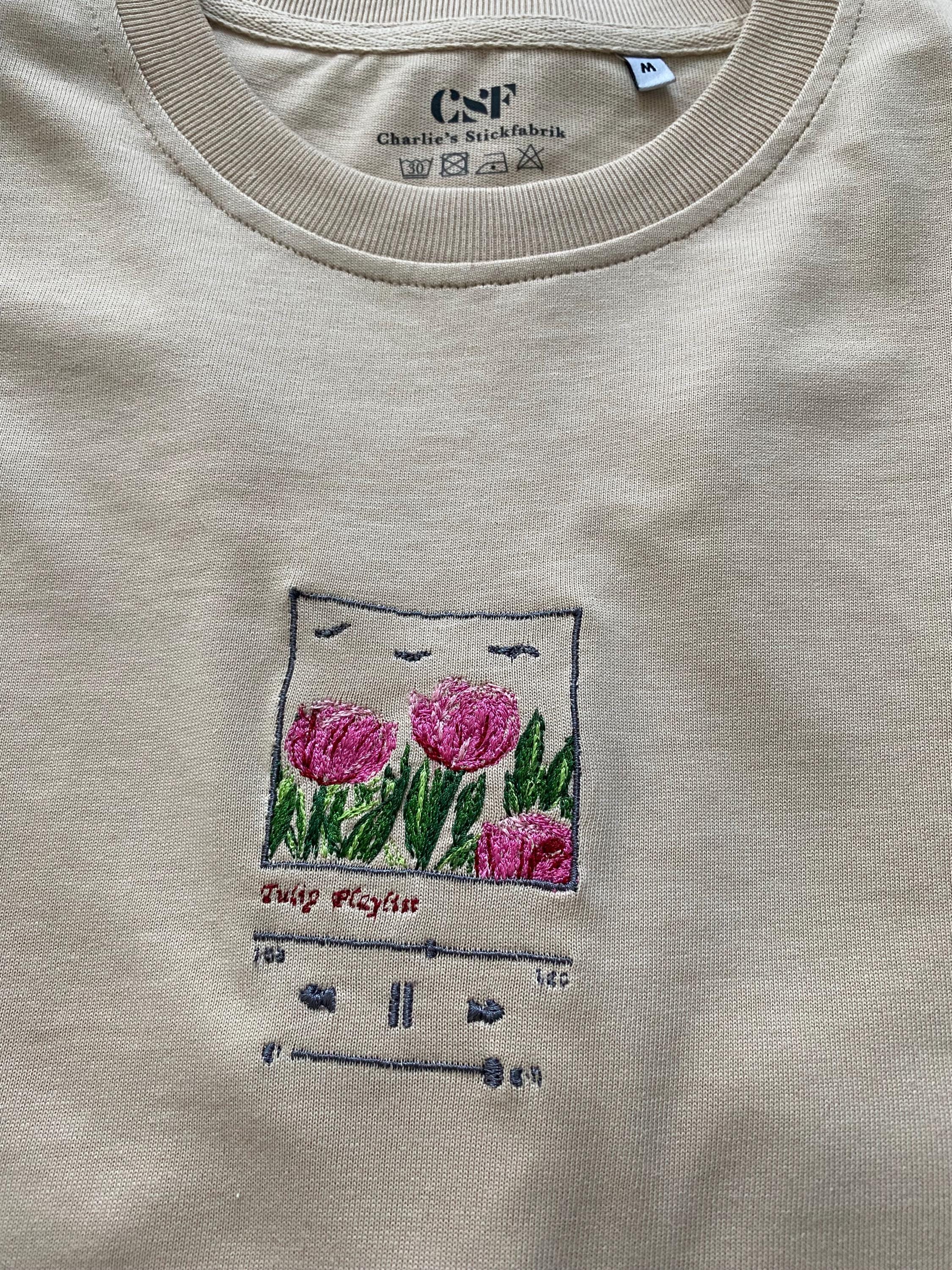 T-shirt Embroidered Tulips Spring Music Embroidery