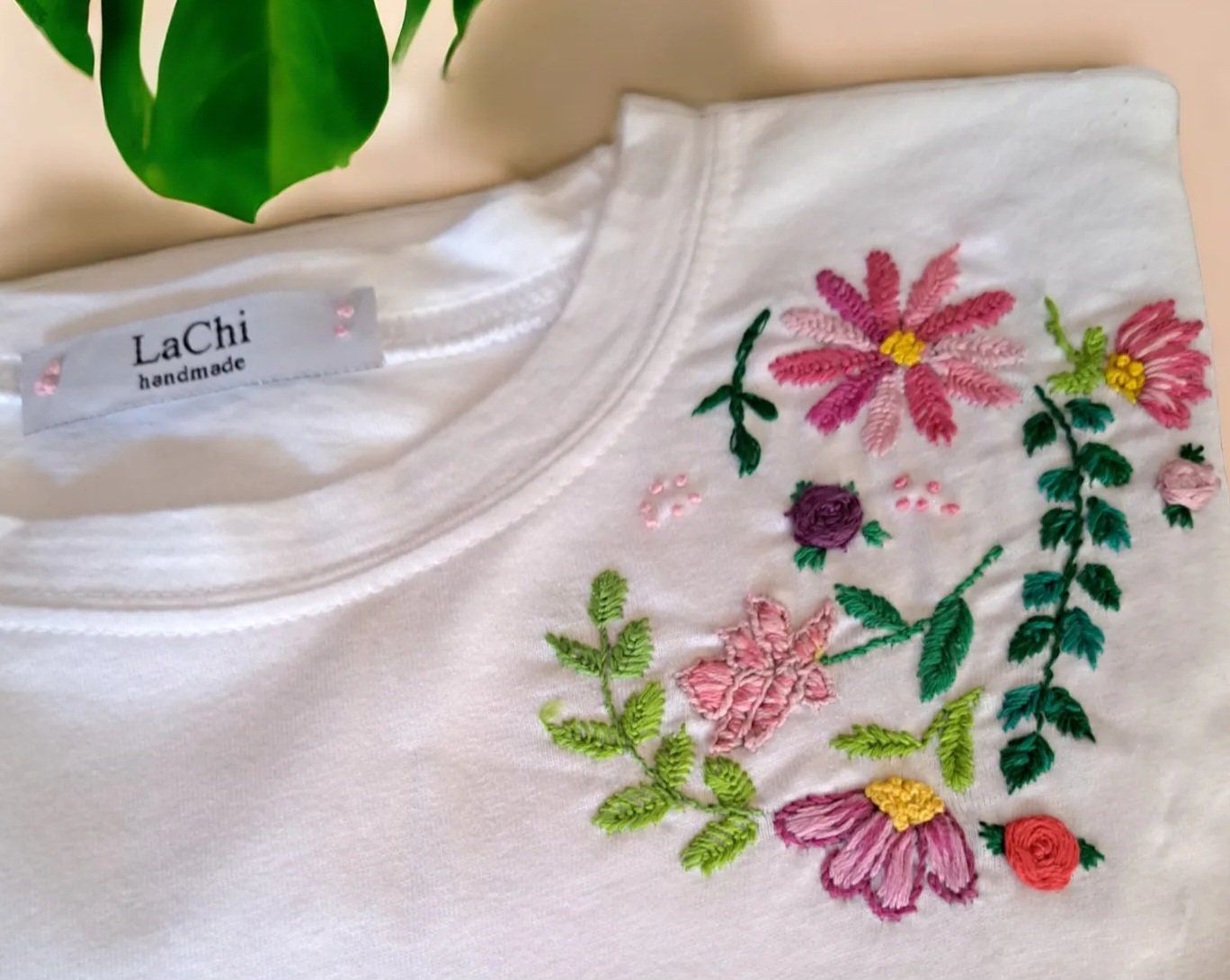 Hand-embroidered T-shirt With Colorful Flowers