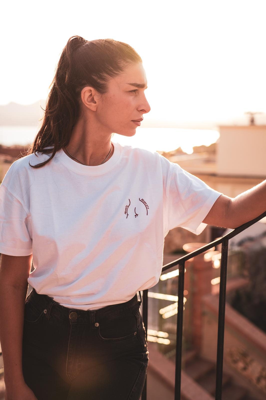 Hand Embroidered Unisexe Cotton T-shirt Private Property
