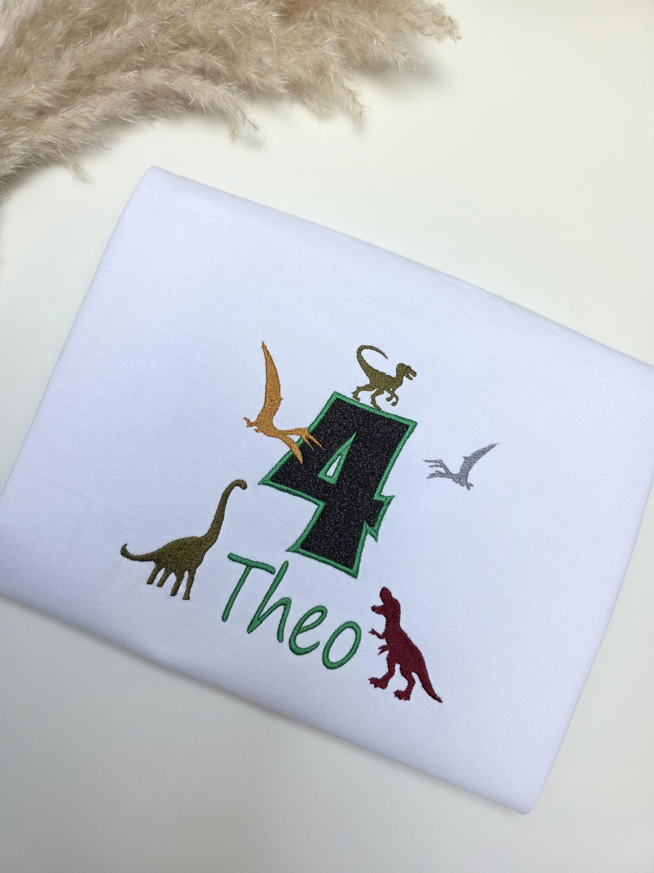 Personalized Dino Birthday T-shirt Baby T-shirt Unisexwith Name And Age Children's Birthday Personalized Dinosaur Embroidered