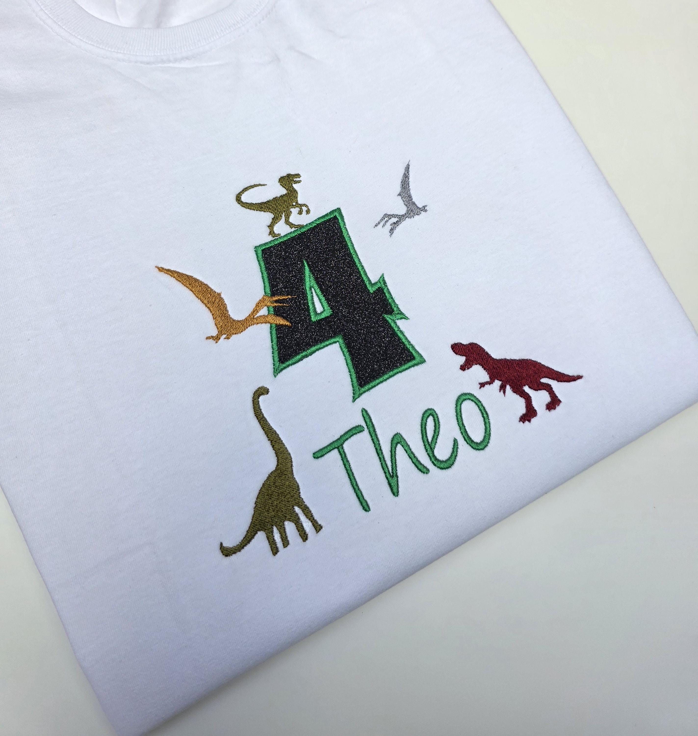 Personalized Dino Birthday T-shirt Baby T-shirt Unisexwith Name And Age Childrens Birthday Personalized Dinosaur Embroidered