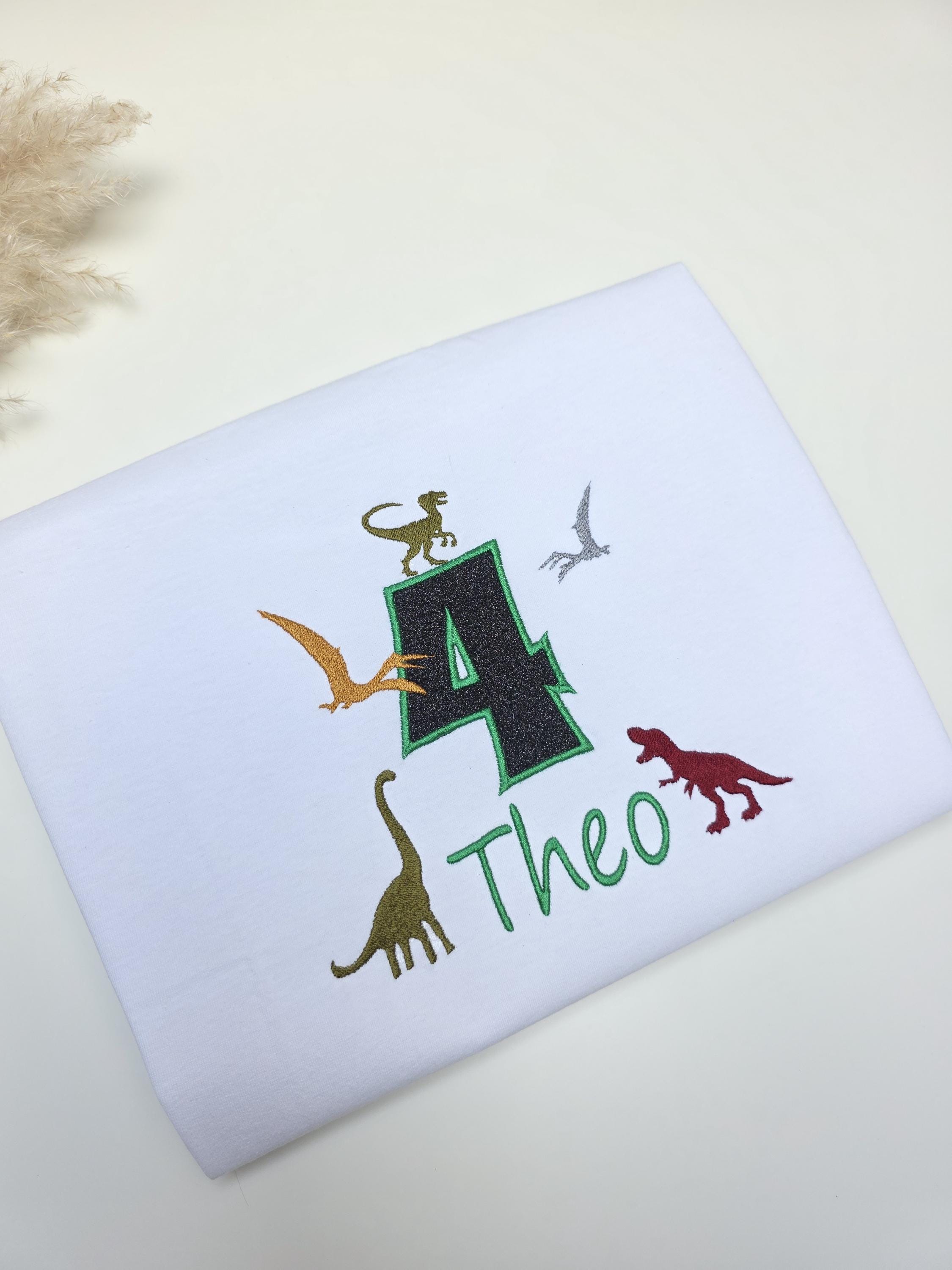 Personalized Dino Birthday T-shirt Baby T-shirt Unisexwith Name And Age Children's Birthday Personalized Dinosaur Embroidered