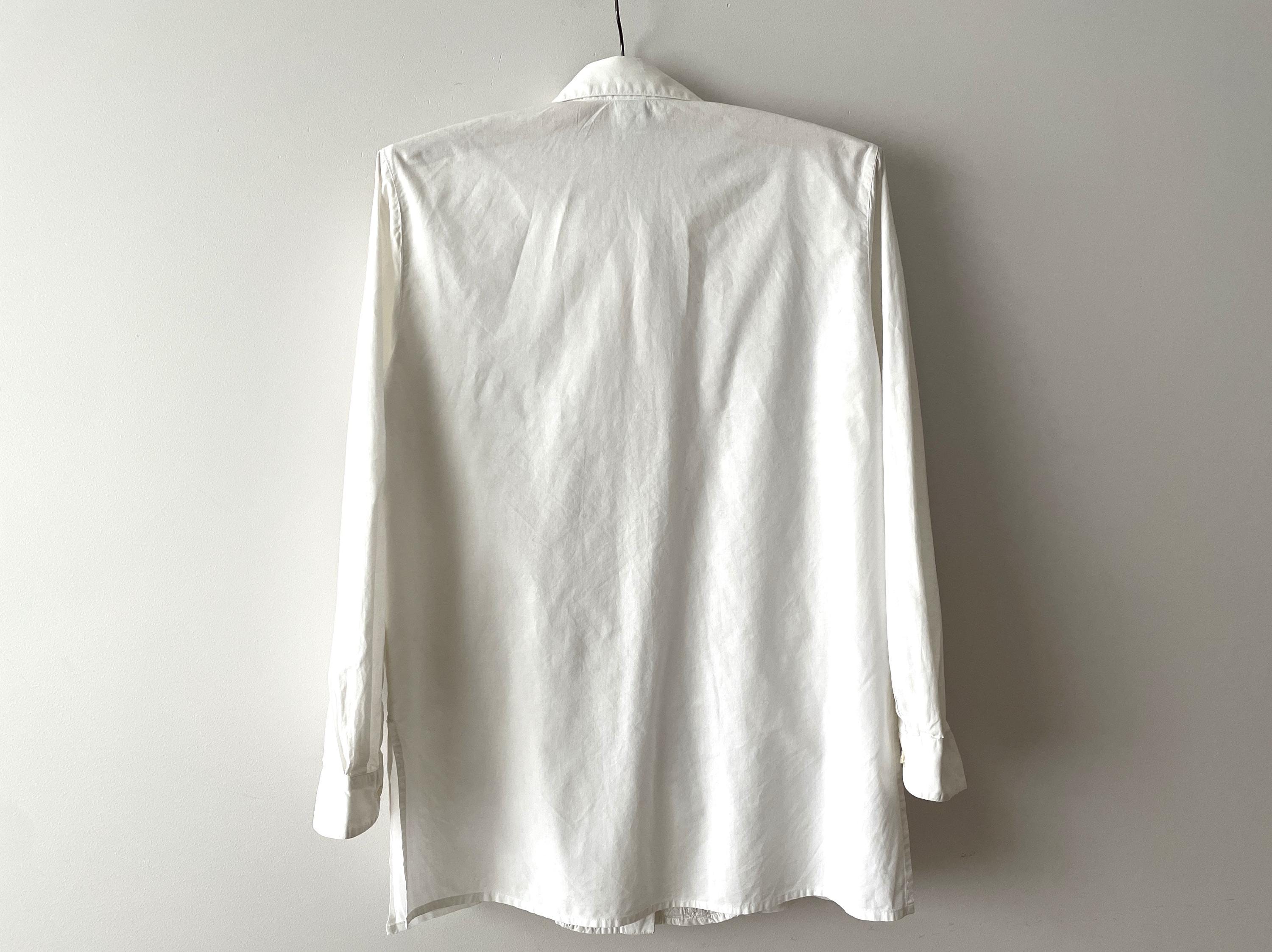 White Womens Blouse Embroidered Summer Top Long Sleeve Shirt With Lace Embroidery Gift For Her Size Medium