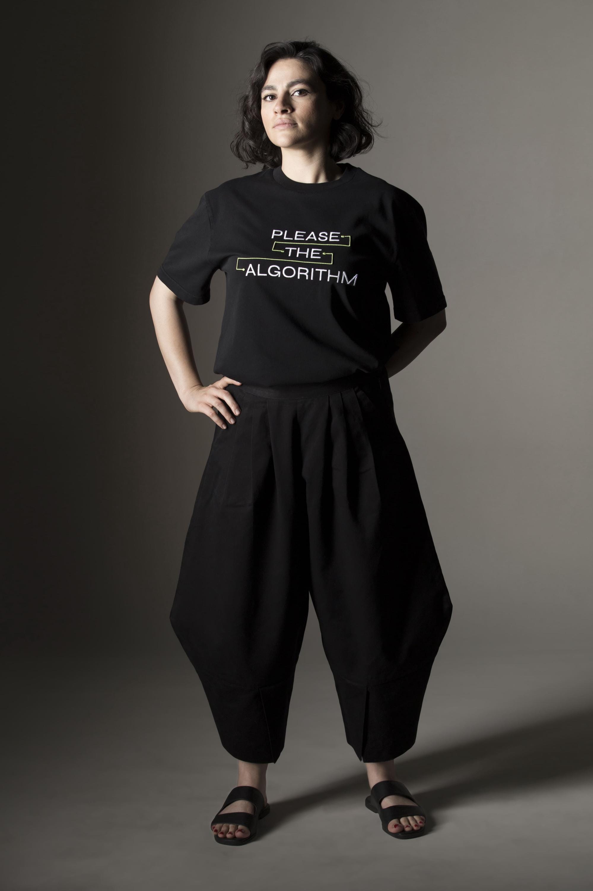 Black T-shirt Embroidered Please The Algorithm Slogan Embroidery Message Tshirt White Embroidery Classic Relaxed Fit Tshirts Unisex Tees