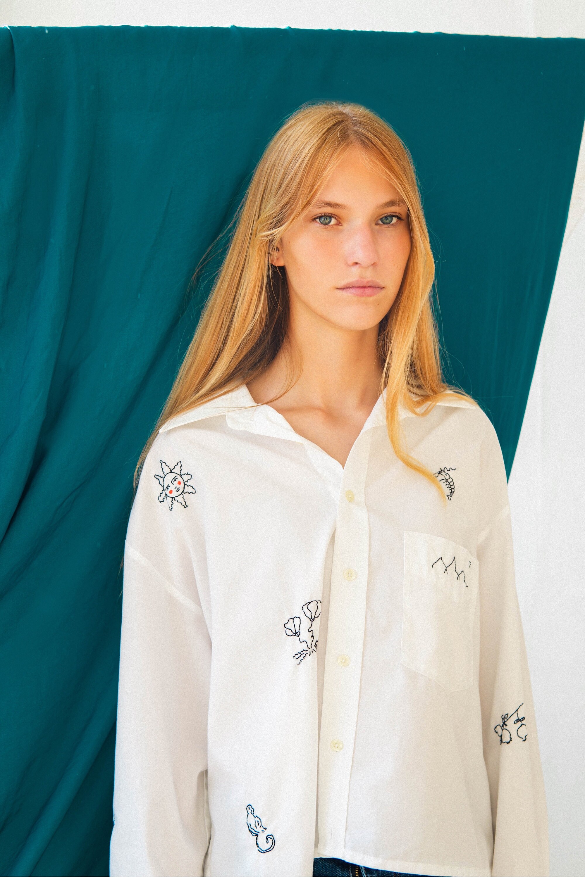 Hand Embroidered Relaxed White Shirt