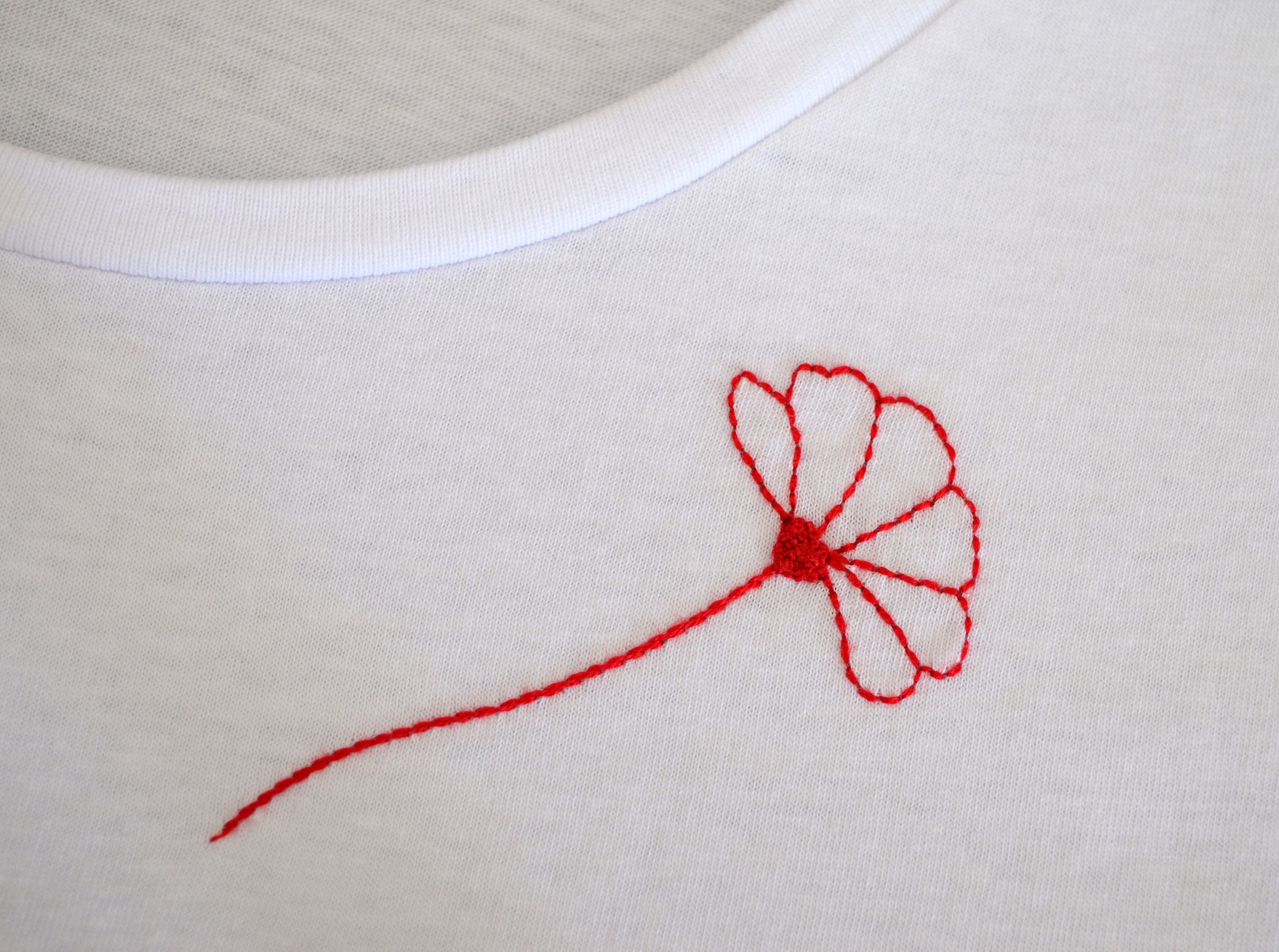 100% Organic Cotton T-shirt With Hand Embroidered Flower