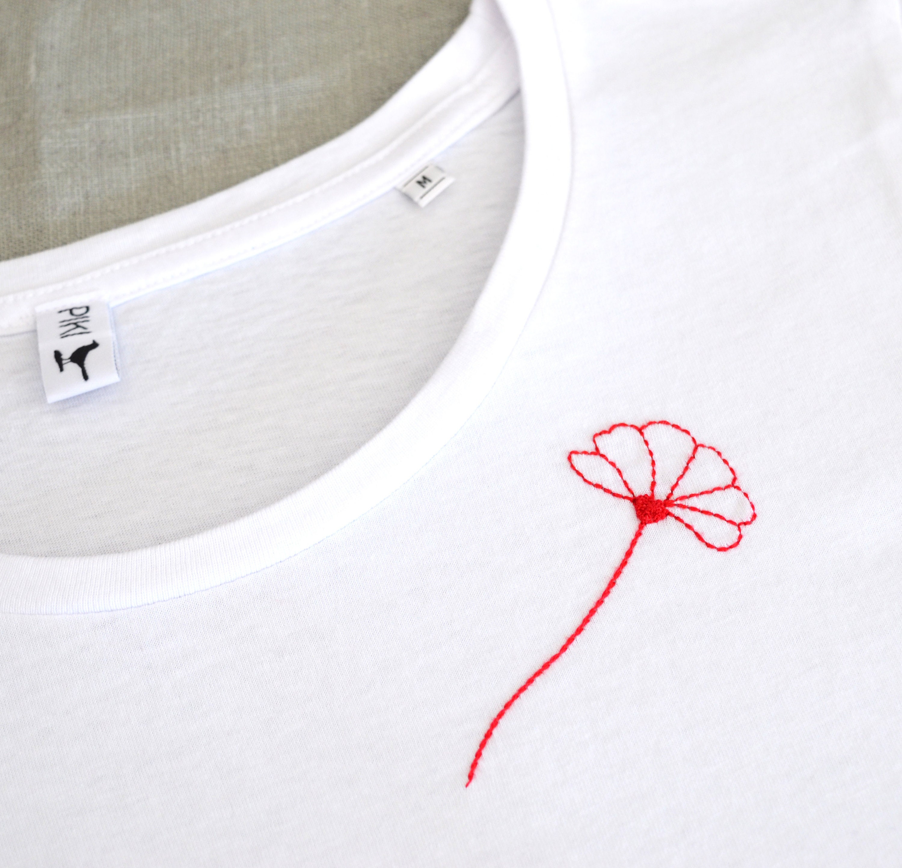 100% Organic Cotton T-shirt With Hand Embroidered Flower