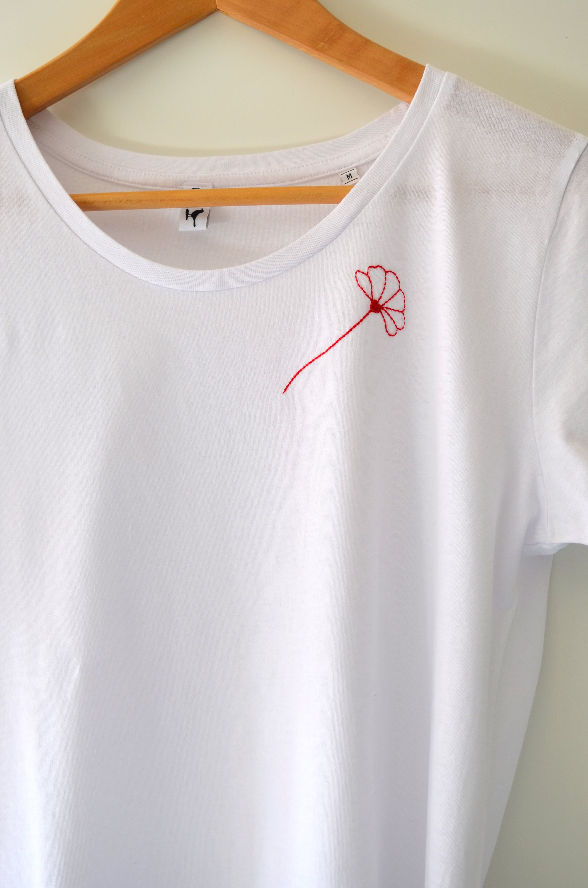 100% Organic Cotton T-shirt With Hand Embroidered Flower
