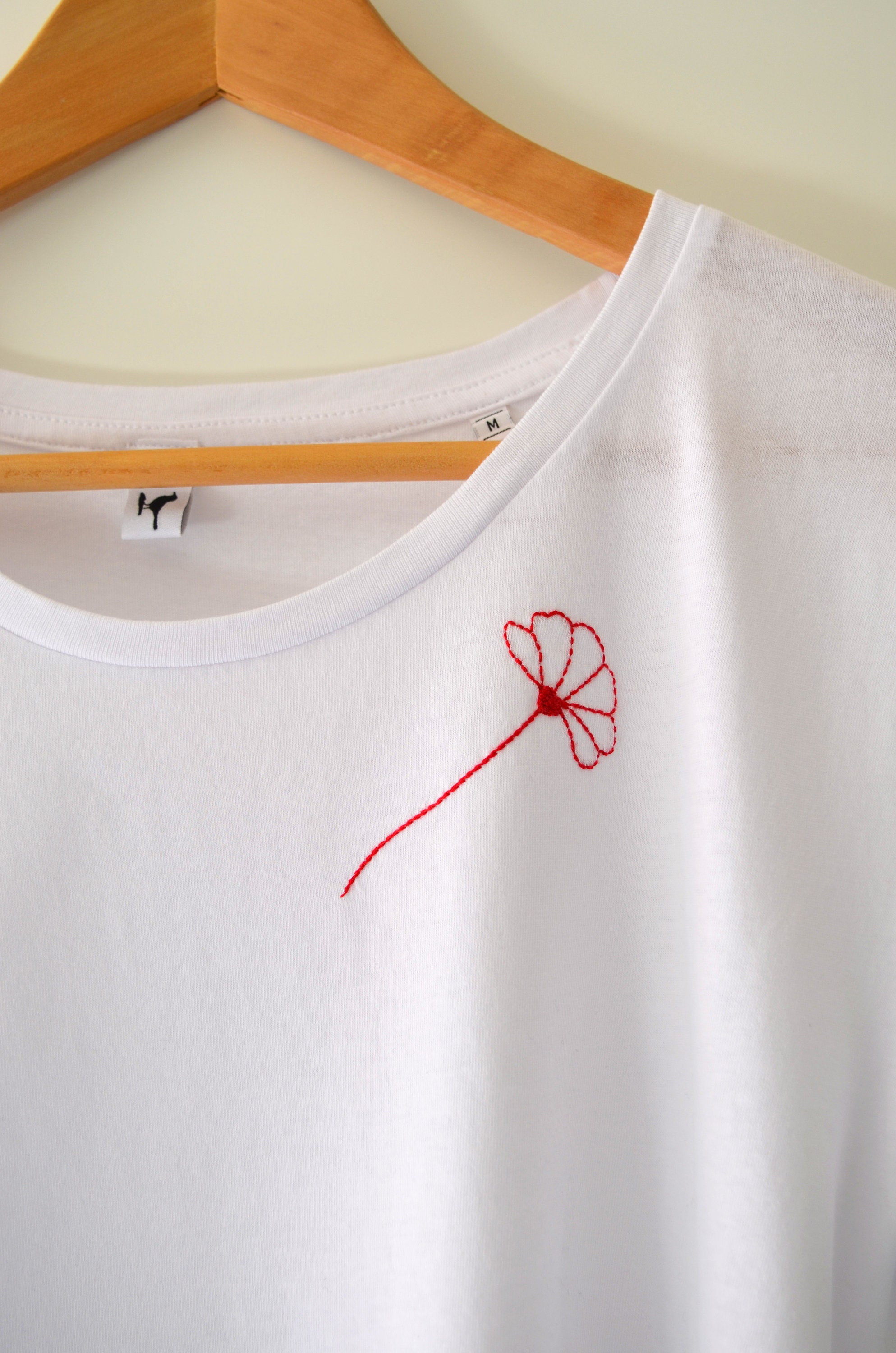 100% Organic Cotton T-shirt With Hand Embroidered Flower
