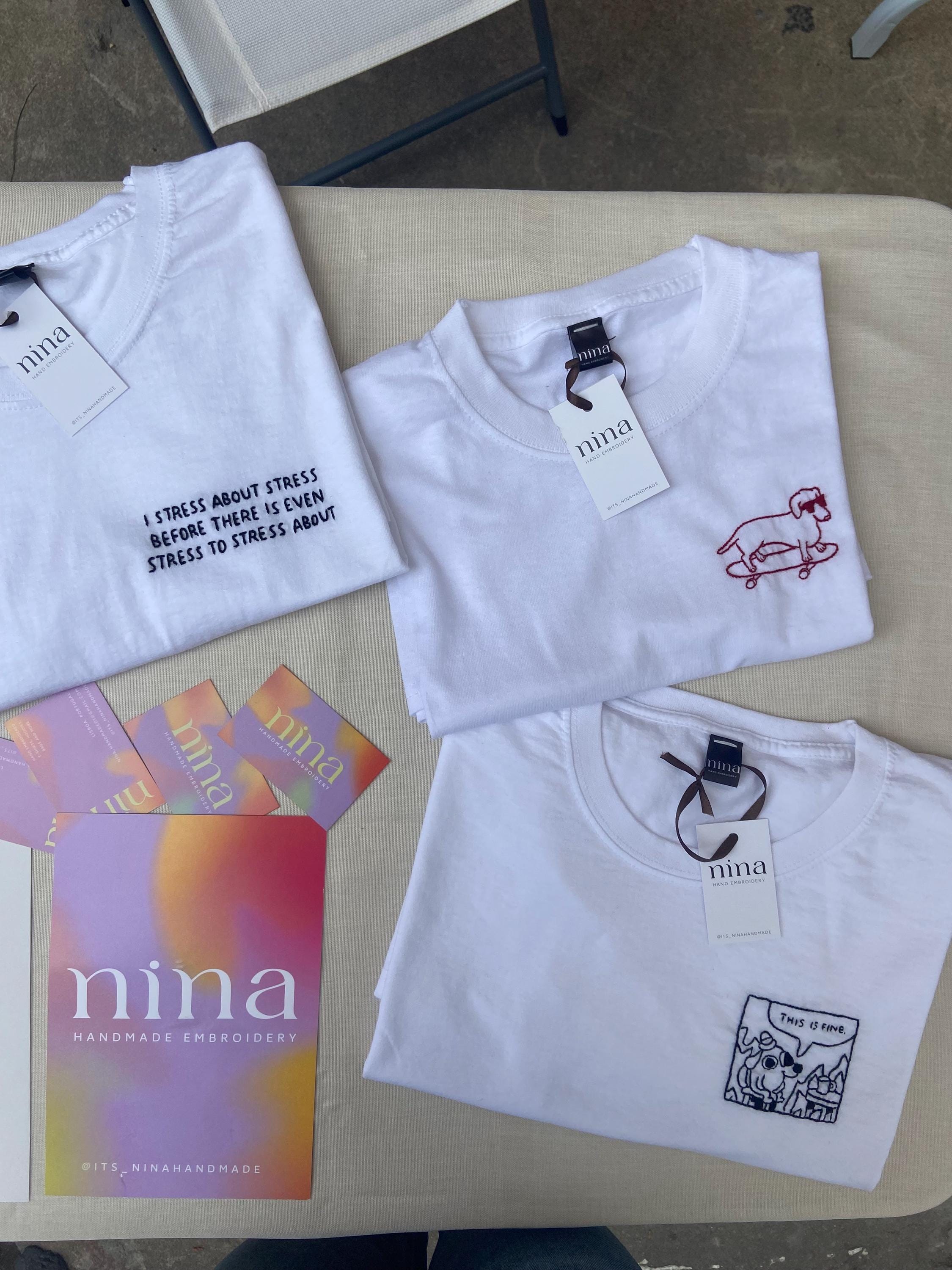 Hand-embroidered i Stress About Stress T-shirt