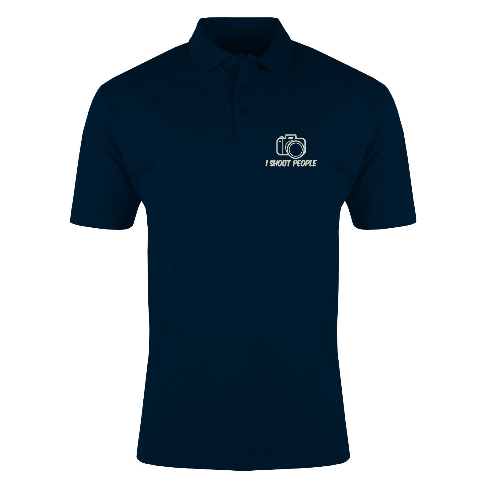 I Shoot People Funny Slogan Photographer Embroidered Mens Cotton Classic Polo Shirt