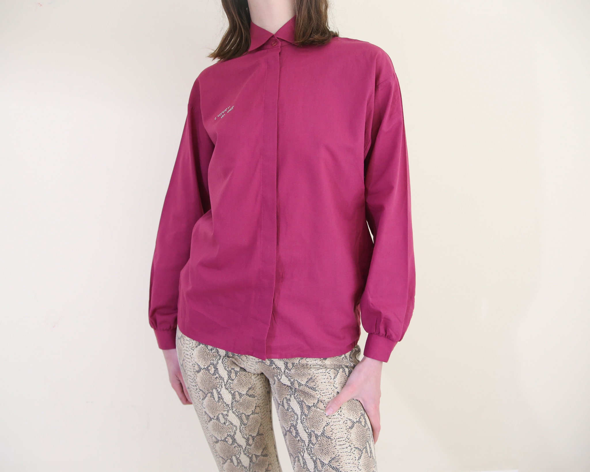 Luxury Of Dirt Magenta Embroidered Classic Button Up Shirt S-m