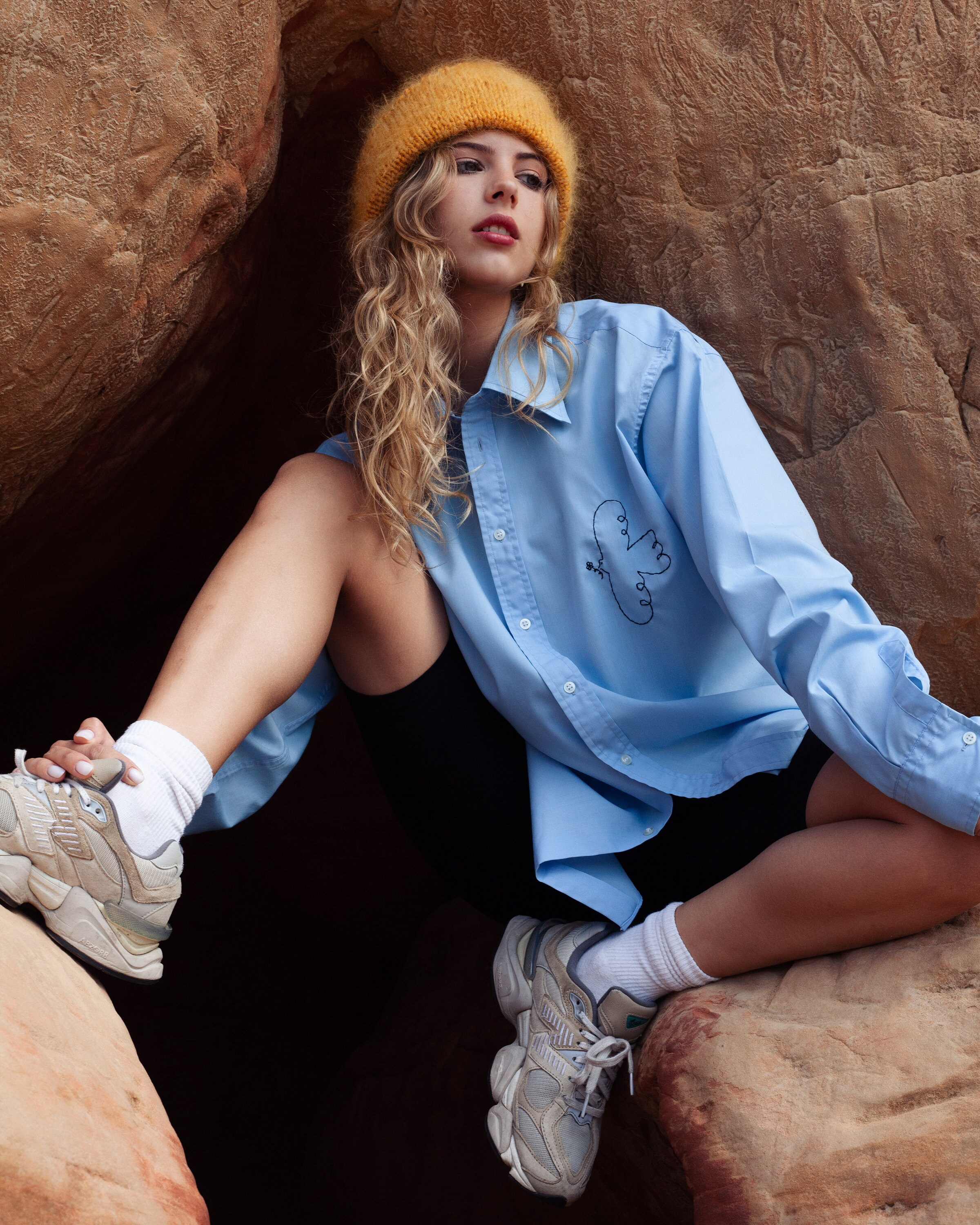 Hand Embroidered Oversized Shirt In Baby Blue
