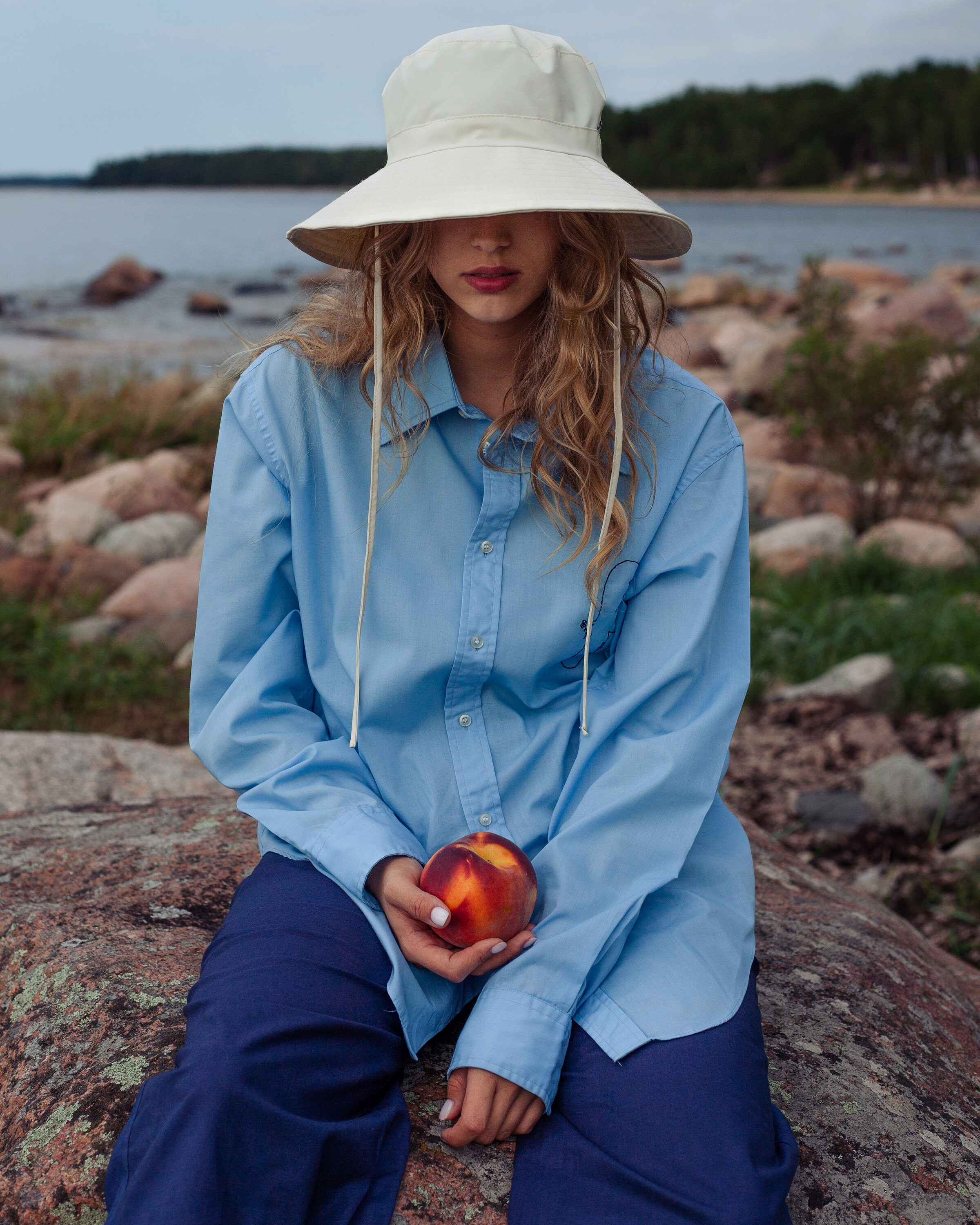 Hand Embroidered Oversized Shirt In Baby Blue
