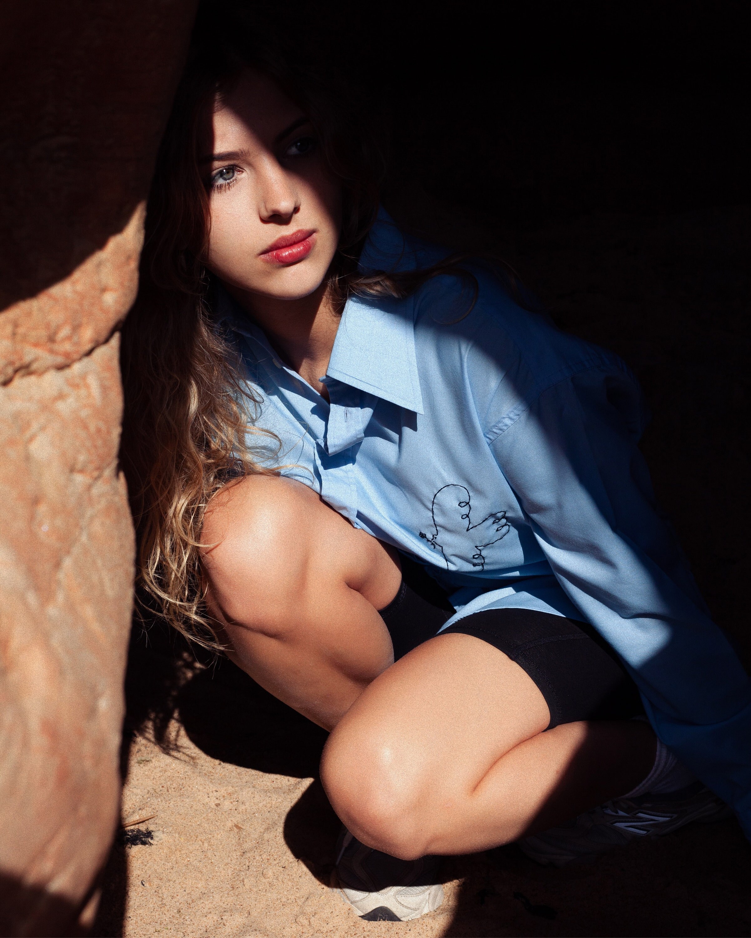 Hand Embroidered Oversized Shirt In Baby Blue
