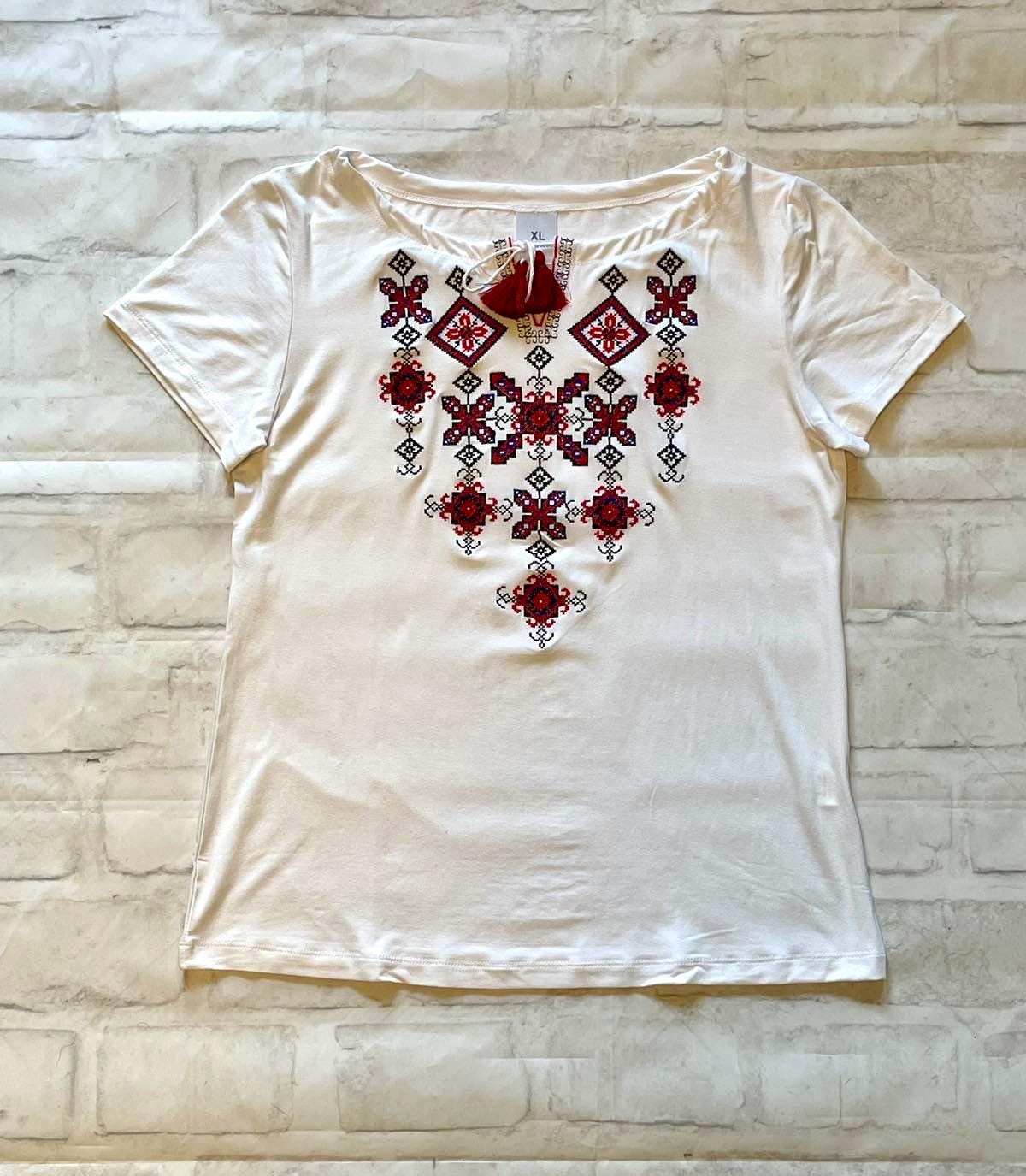 S-3xl Elegant Floral Ukrainian T-shirt With Red Embroidery Ukraininan Embroidered Tshirt For Women Vyshyvanka Tshirt For Summer