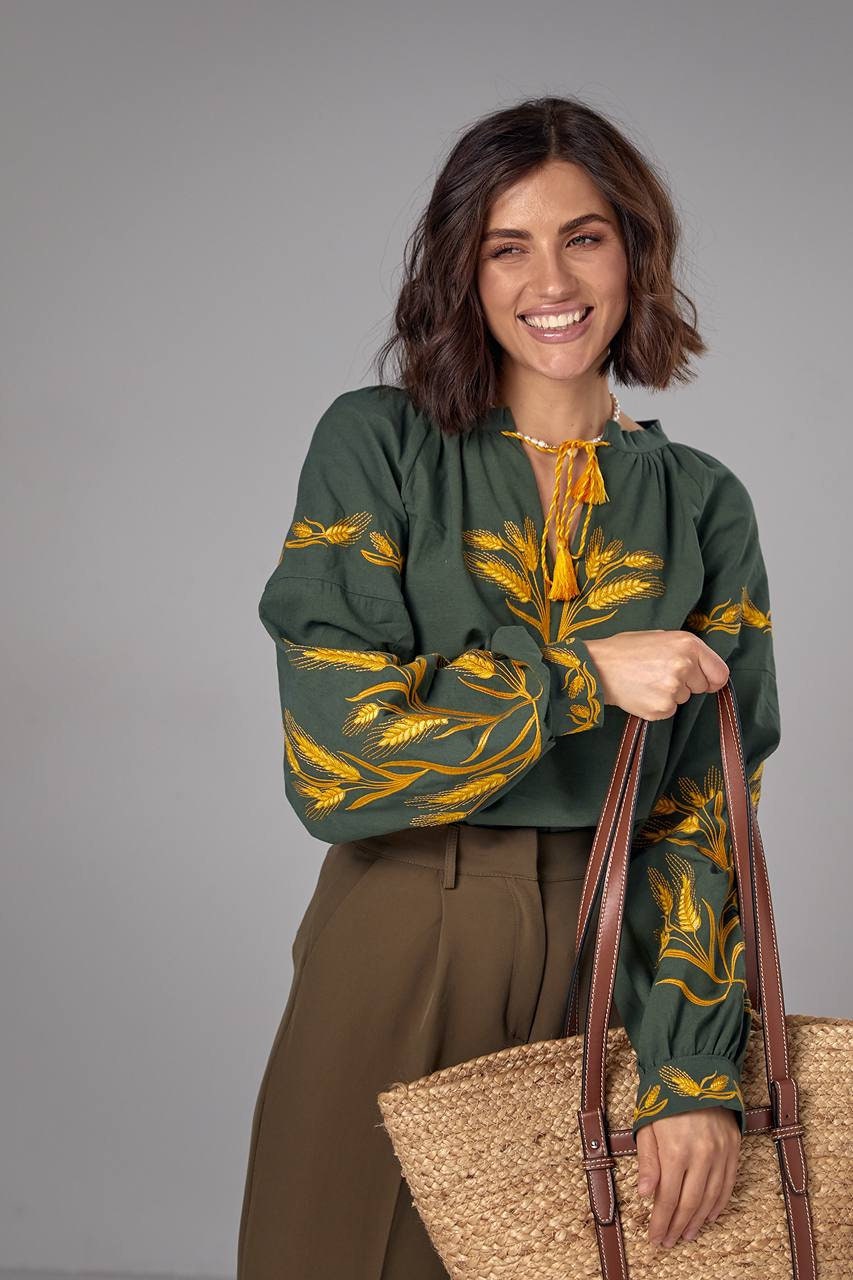 Green Embroidered Vishivankaukraine Khaki Blousewheat Blousewomen Vyshyvankaspikelet Vishivankaukraine Spikelet Embroidery Blouse