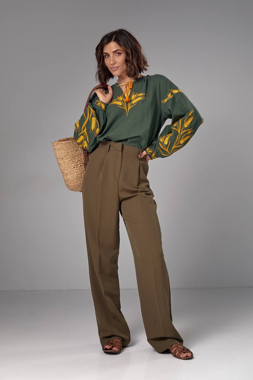 Green Embroidered Vishivankaukraine Khaki Blousewheat Blousewomen Vyshyvankaspikelet Vishivankaukraine Spikelet Embroidery Blouse