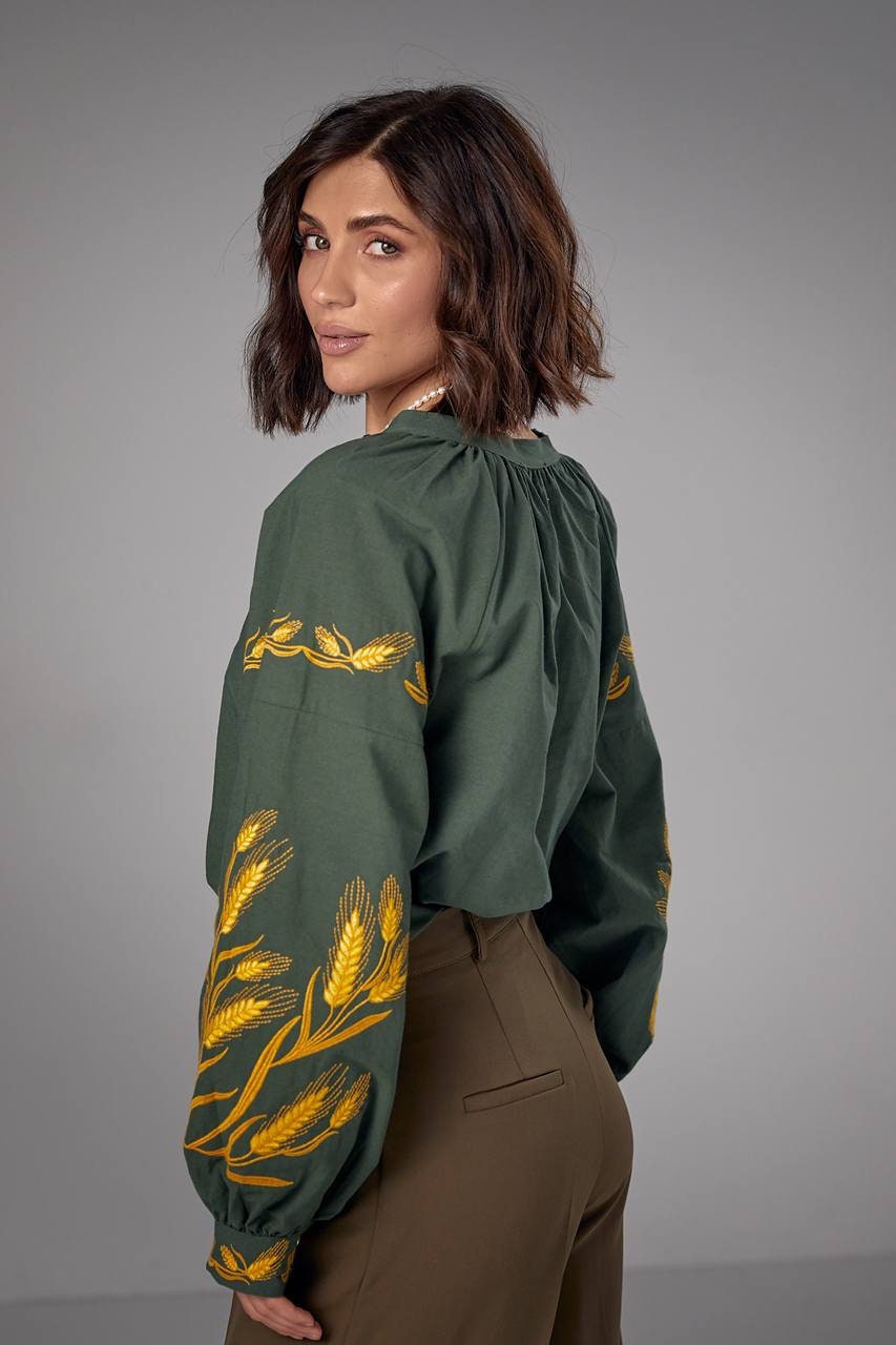 Green Embroidered Vishivankaukraine Khaki Blousewheat Blousewomen Vyshyvankaspikelet Vishivankaukraine Spikelet Embroidery Blouse