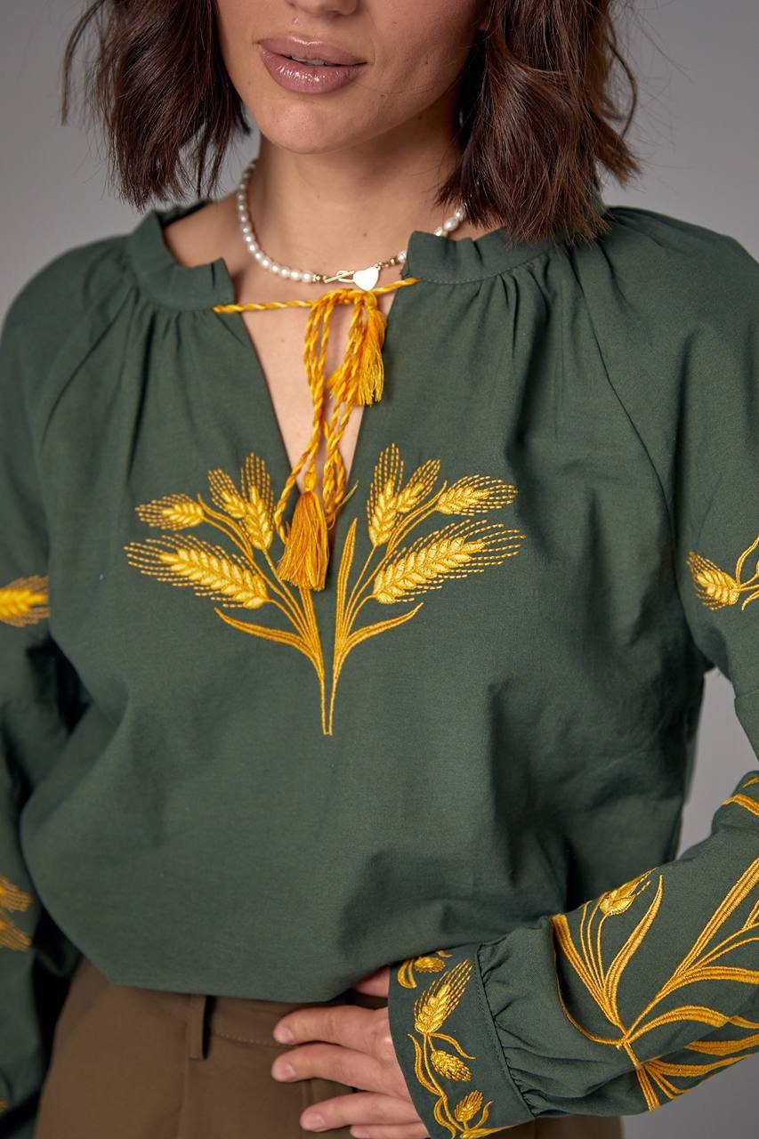 Green Embroidered Vishivankaukraine Khaki Blousewheat Blousewomen Vyshyvankaspikelet Vishivankaukraine Spikelet Embroidery Blouse