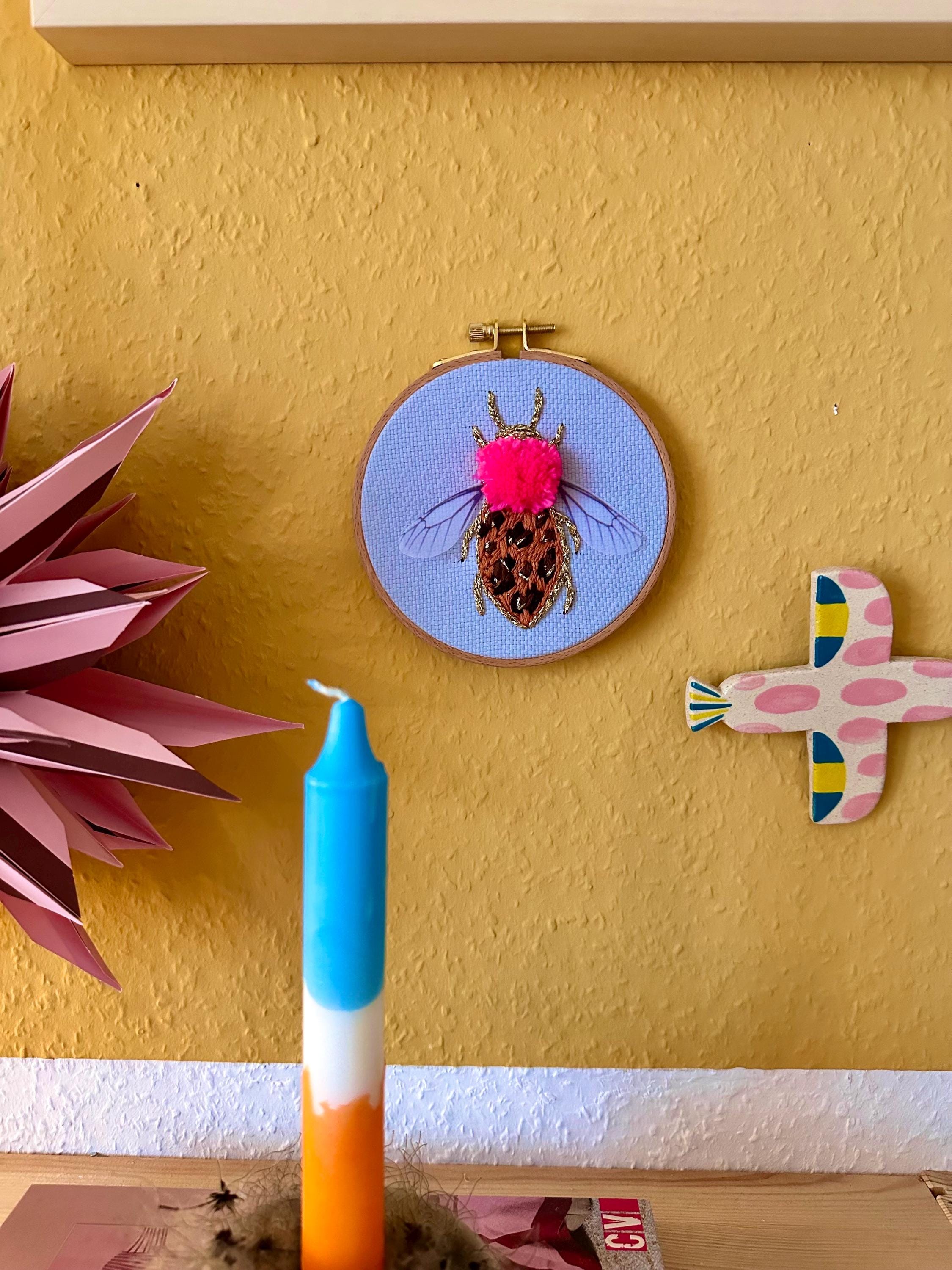 Beetle Bee Flowers Fantasy With Wings Embroidered Embroidery Insect Colorful Flying Insect