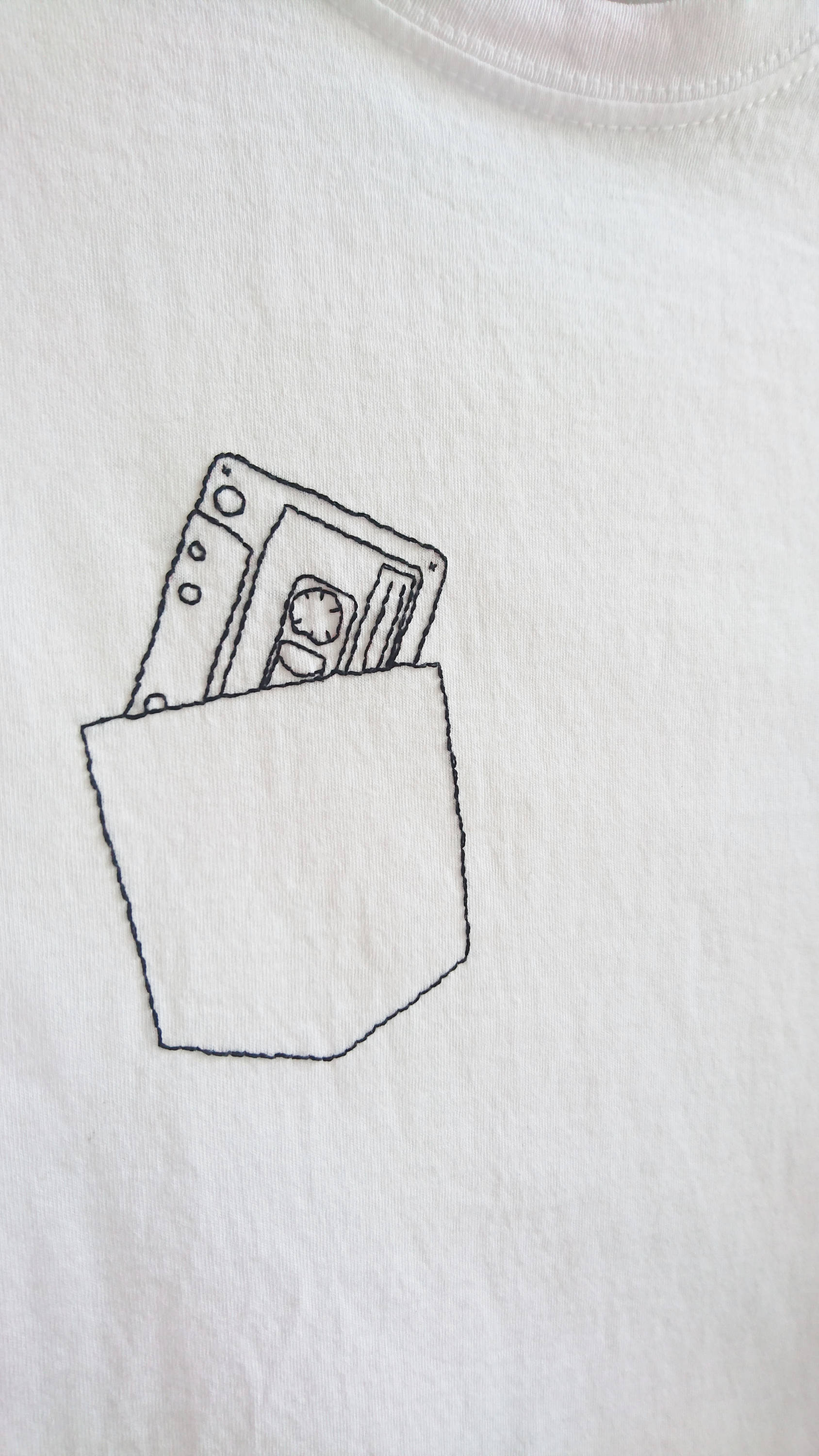 Music In My Pocket T Shirt Hand Embroidered T Shirt Unisex White Cotton T Shirt Hand Embroidered Cassette Ready2ship