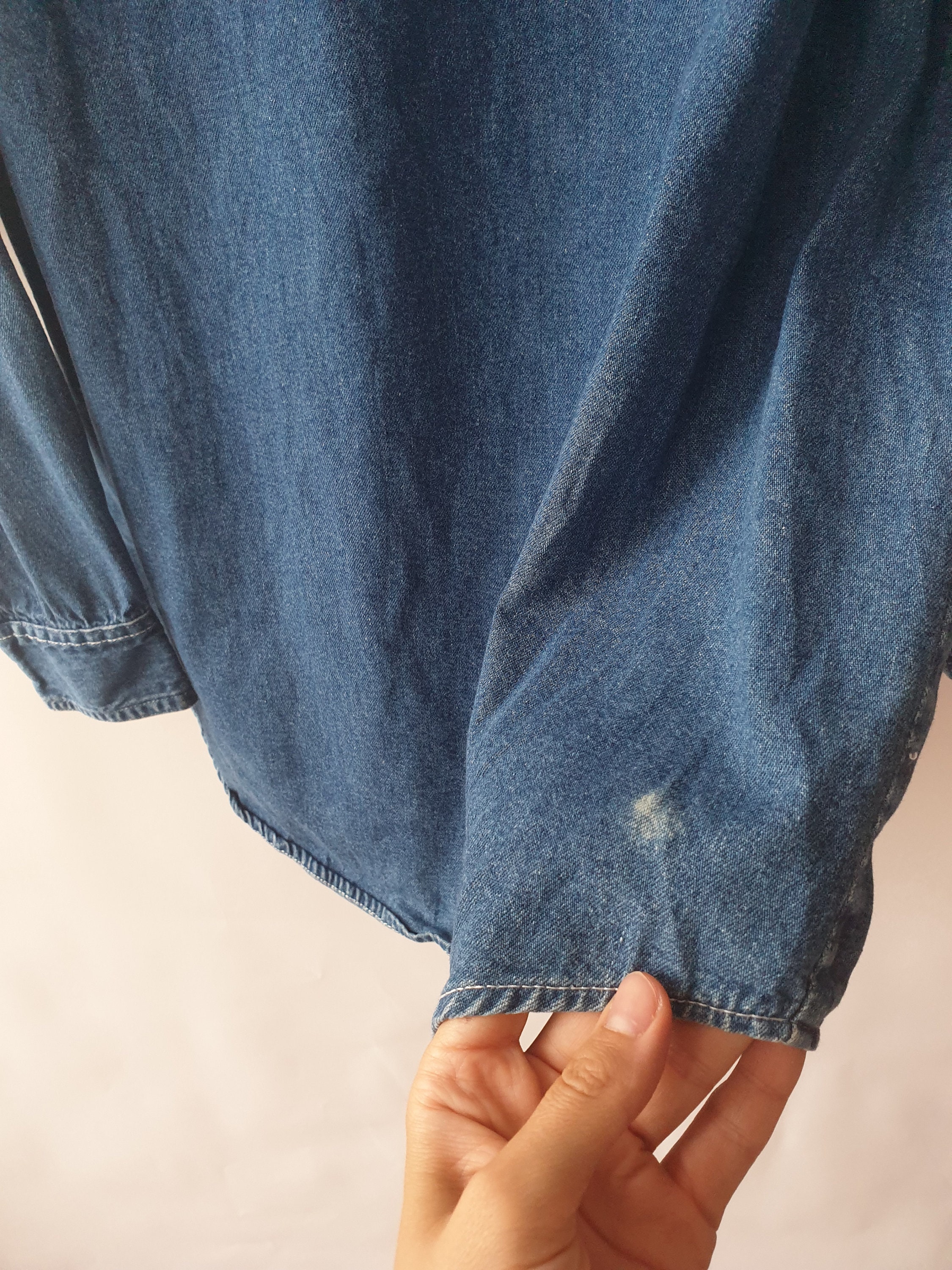 90s Vintage Looney Tunes Embroidered Blue Denim Button-down Shirt