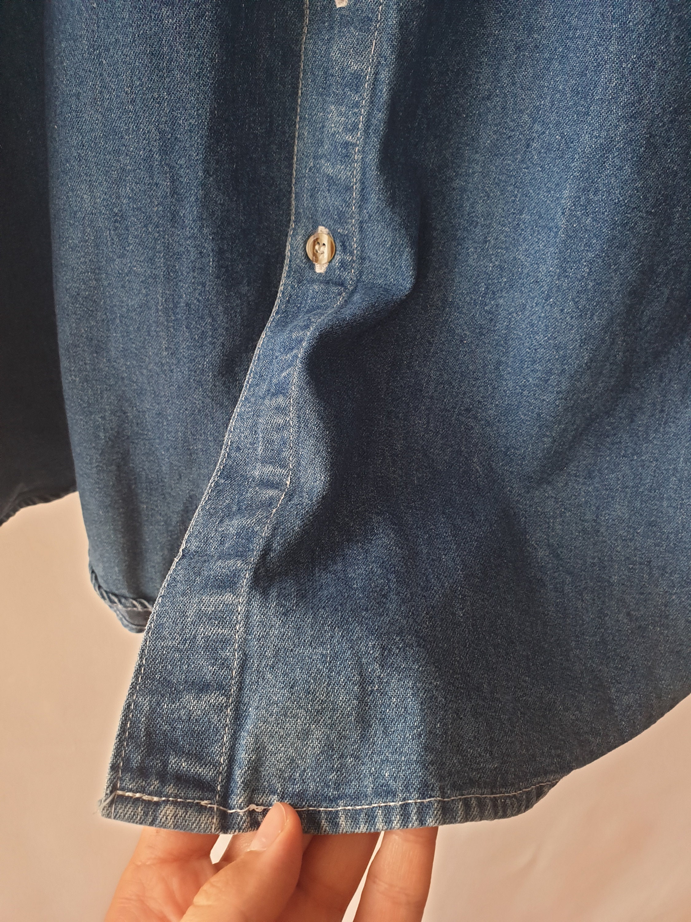 90s Vintage Looney Tunes Embroidered Blue Denim Button-down Shirt
