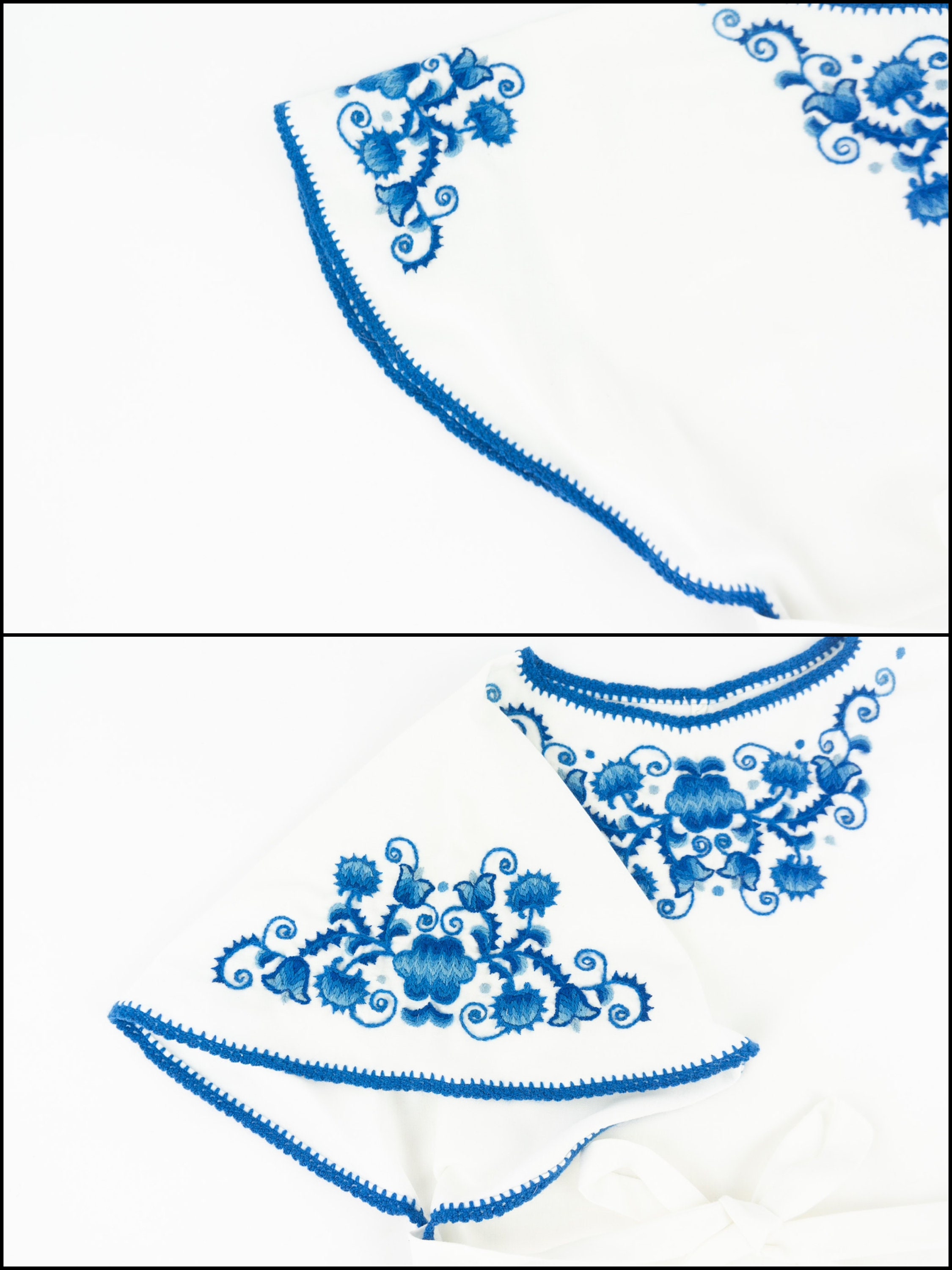 Vintage Embroidery Blouse 1970s Floral Folk Blouse Peasant Whiteblue Belted Butterfly Sleeves Made In France Size Sm
