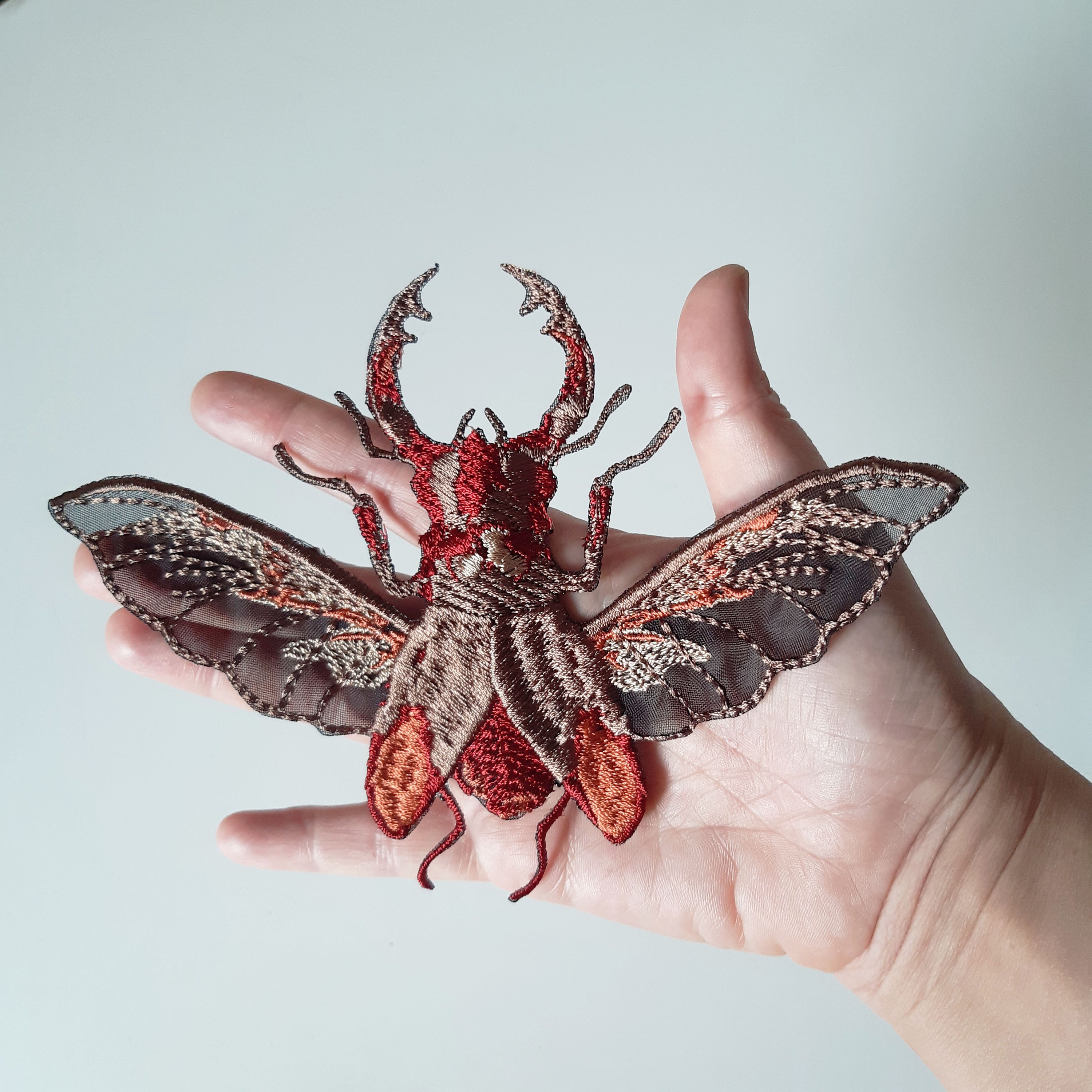 Moks415p Stag Beetle Embroidered Patch Nature Patch