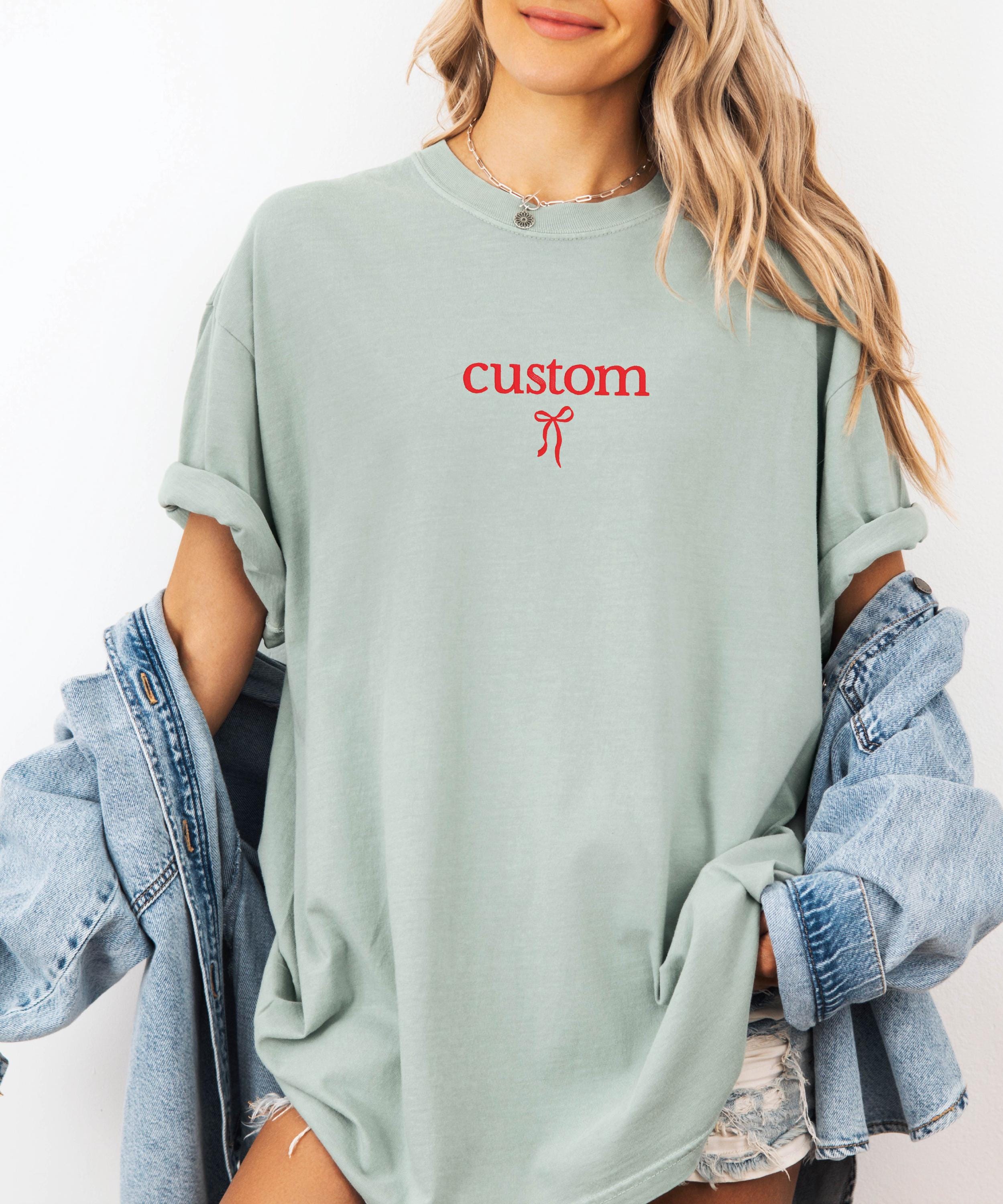 Custom Embroidered Shirt Comfort Colors T Shirt Personalized Bow