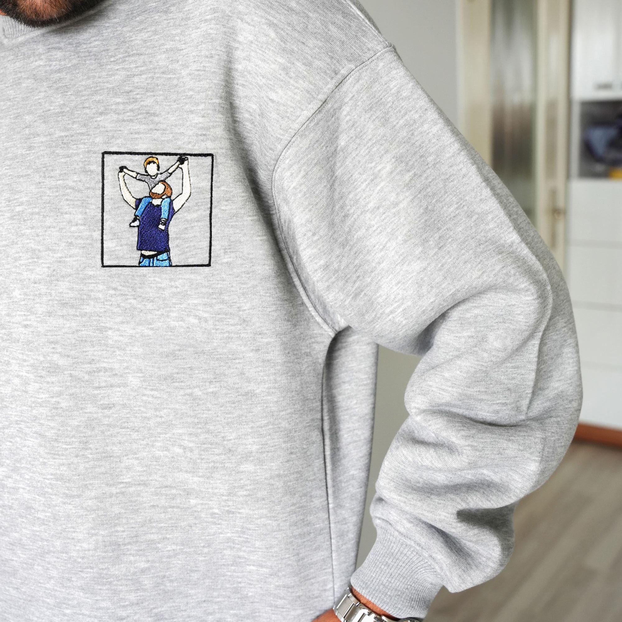 Custom Embroidered Portrait From Photo Sweatshirt Custom Embroidered Hoodie Gift For Dad Gift For Him Personalized Crewneck Christmas