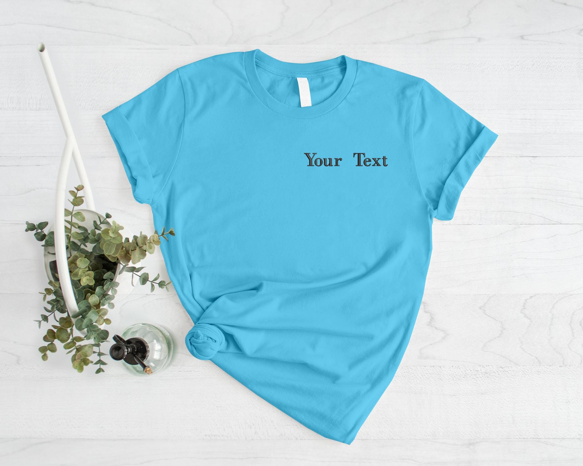 Personalised Embroidered T-shirt Custom Textquote On Left Brest Crewneck Design Matching Unisex Tees 100% Cotton Shirts Christmas Gifts