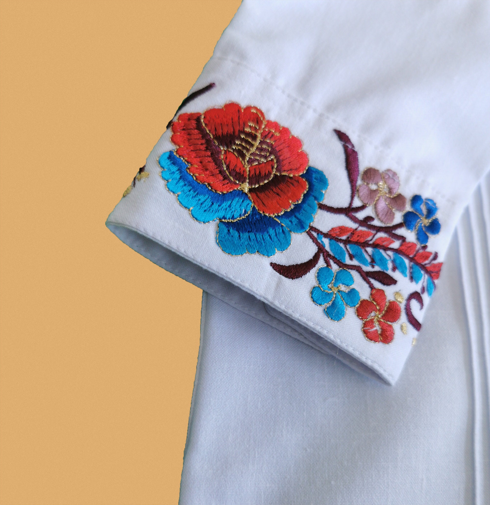 Linen Guayabera For Men – Mexican Shirt – From Yucatan – Hand Double Embroidered – Fathers Day Gift