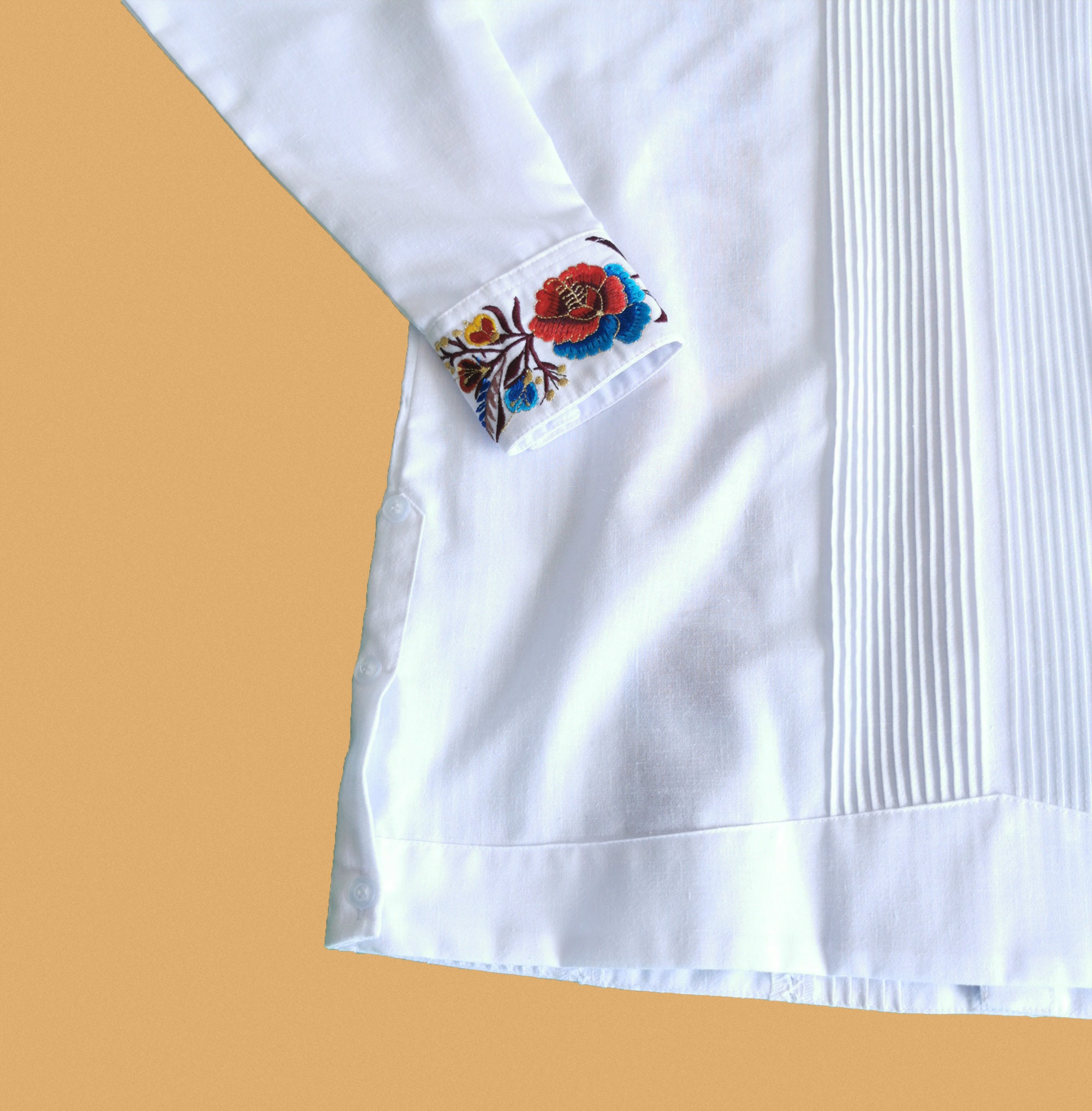 Linen Guayabera For Men - Mexican Shirt - From Yucatan - Hand Double Embroidered - Fathers Day Gift