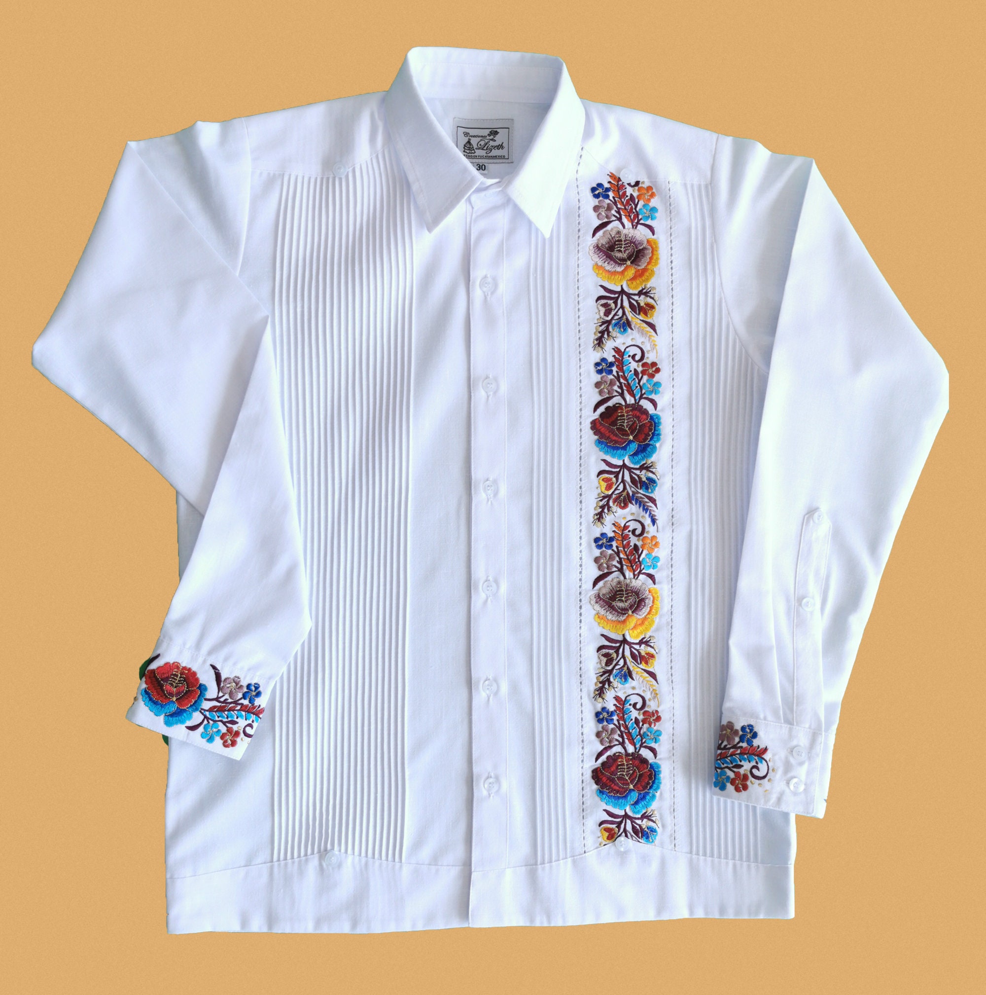 Linen Guayabera For Men - Mexican Shirt - From Yucatan - Hand Double Embroidered - Fathers Day Gift