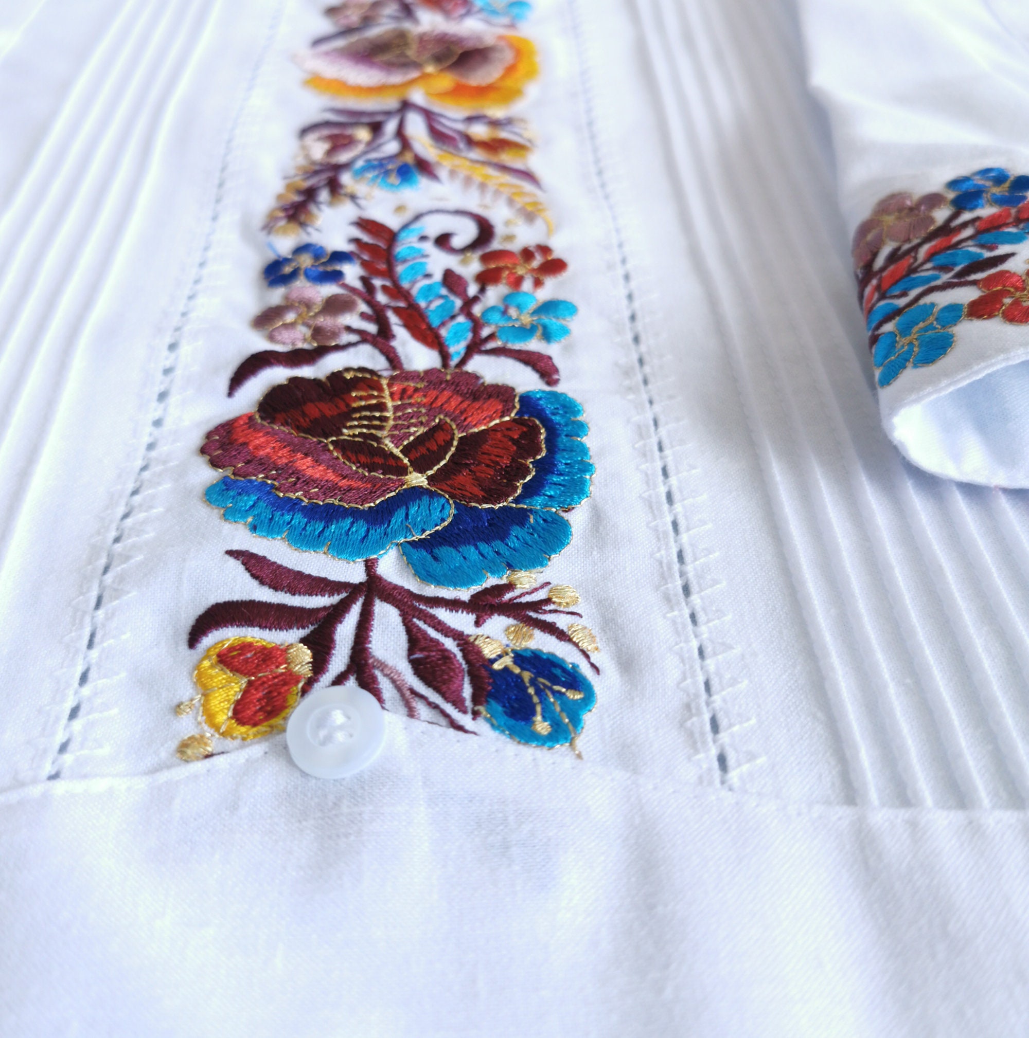 Linen Guayabera For Men - Mexican Shirt - From Yucatan - Hand Double Embroidered - Fathers Day Gift