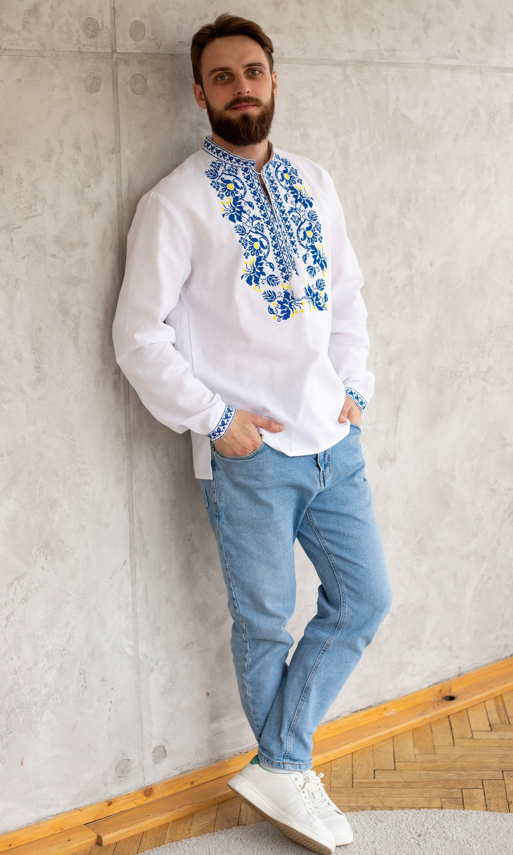 Ukrainian Embroidered Shirt Ukrainian Clothes Mens White Vyshyvanka Embroidery Stitch Ethnic Shirts Traditional Clothing