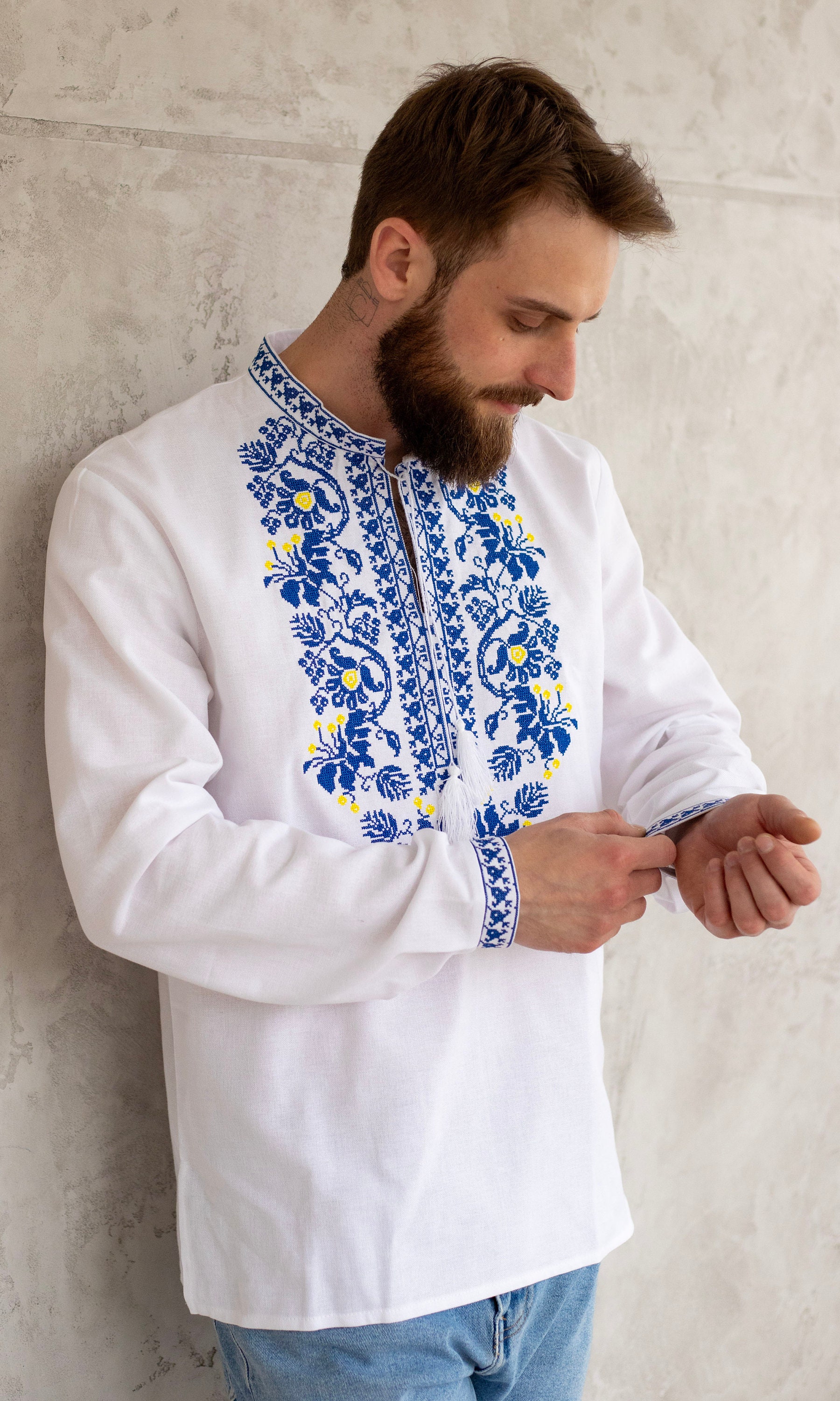 Ukrainian Embroidered Shirt Ukrainian Clothes Mens White Vyshyvanka Embroidery Stitch Ethnic Shirts Traditional Clothing