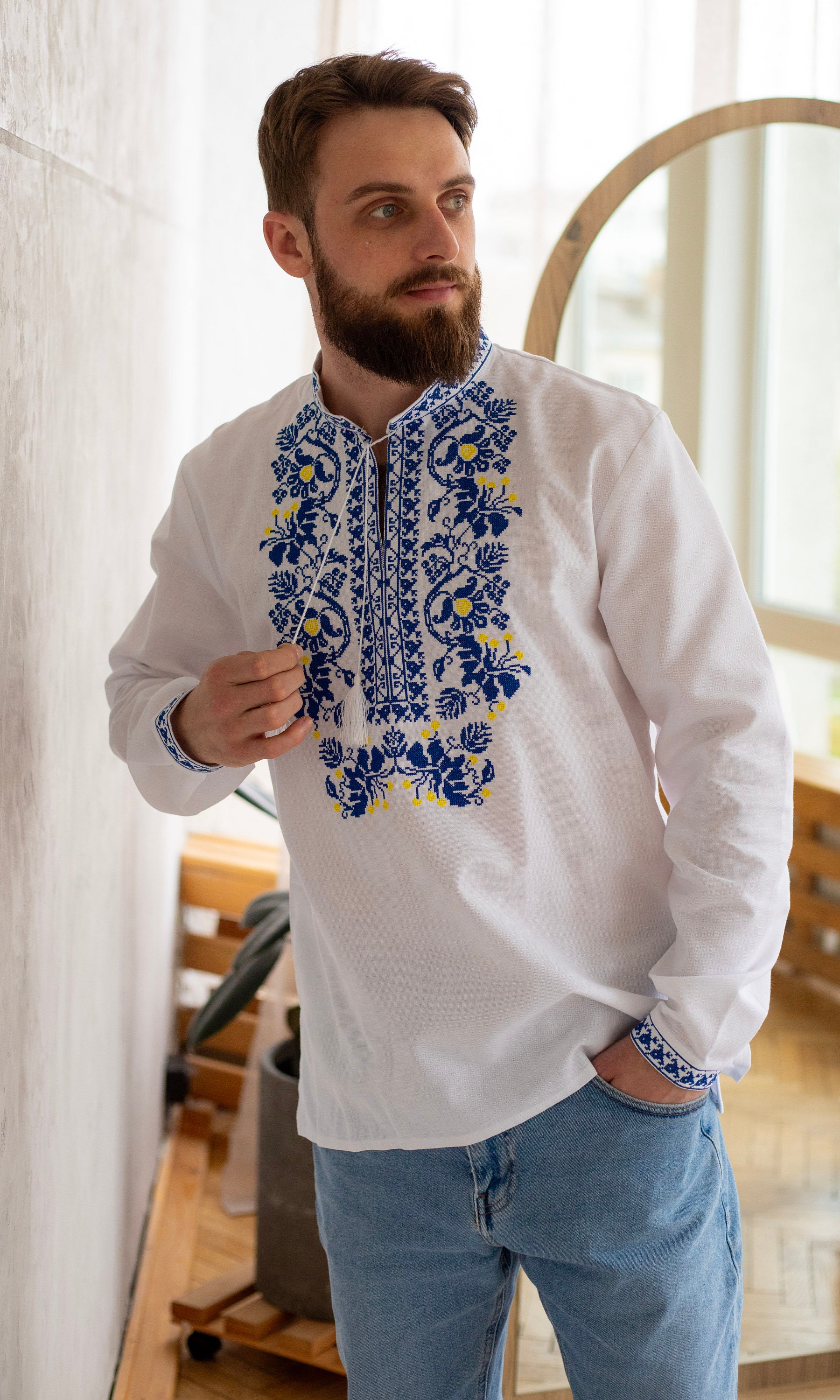 Ukrainian Embroidered Shirt Ukrainian Clothes Mens White Vyshyvanka Embroidery Stitch Ethnic Shirts Traditional Clothing