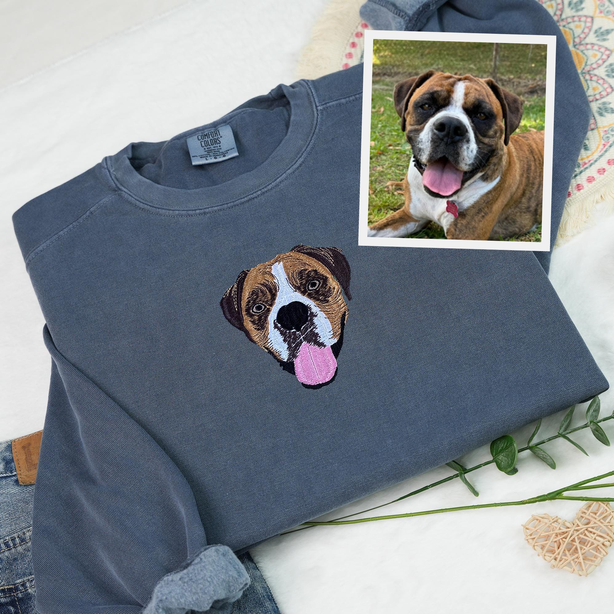 Comfort Color Custom Dog Face Embroidered Sweatshirt Cat Sweatshirt Dog Lover Sweatshirt Personalized Pet Portrait Shirt Gift For Mom