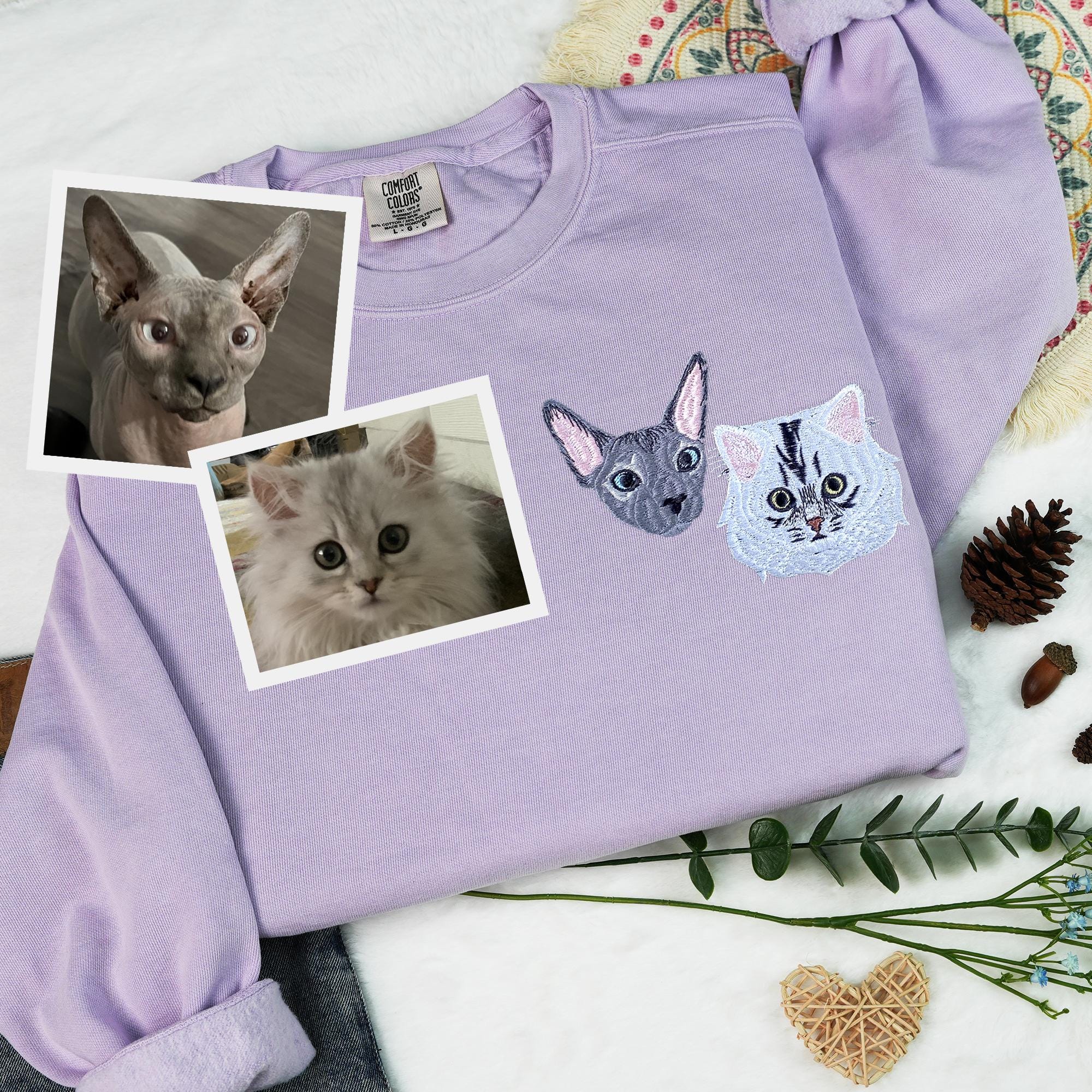 Comfort Color Custom Dog Face Embroidered Sweatshirt Cat Sweatshirt Dog Lover Sweatshirt Personalized Pet Portrait Shirt Gift For Mom
