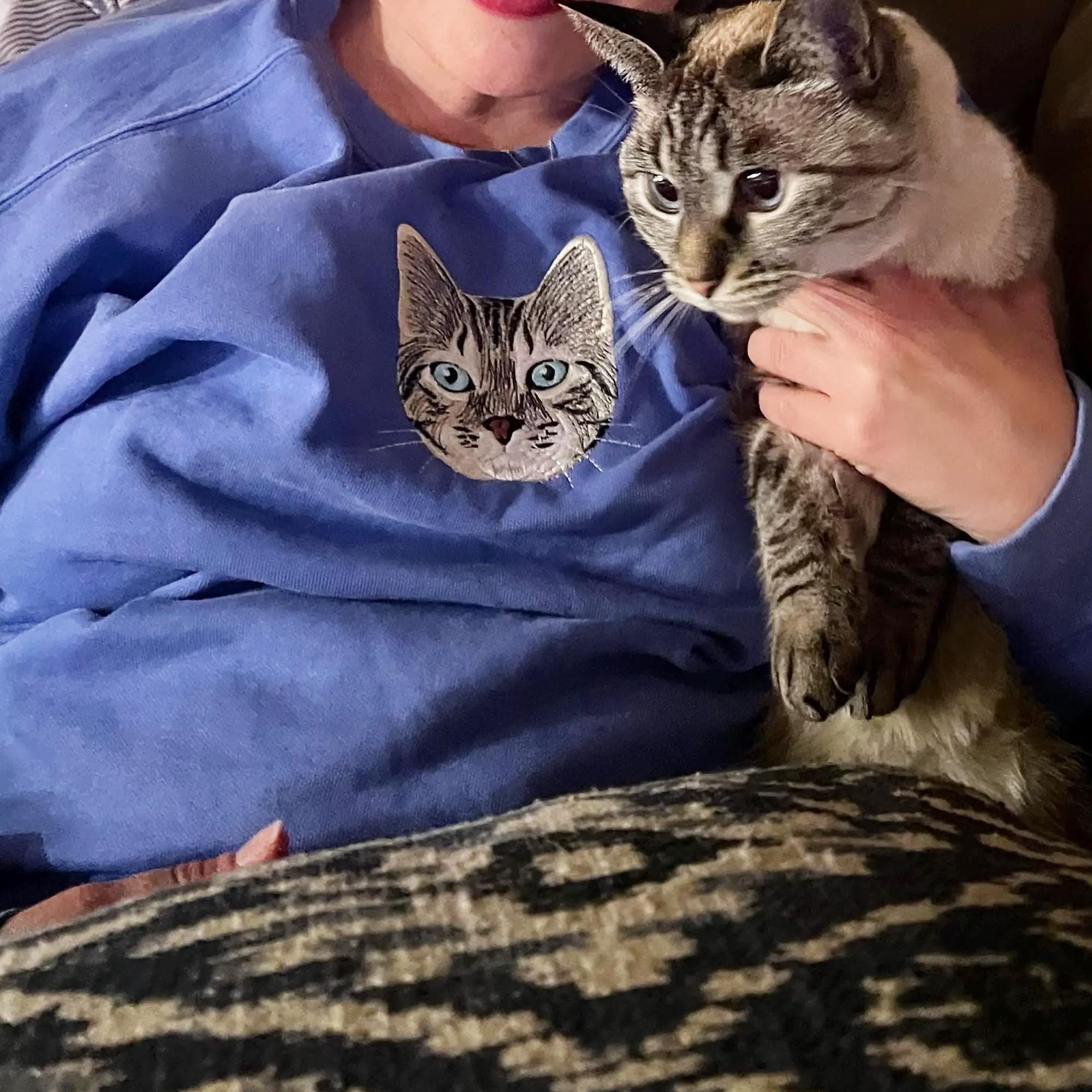 Comfort Color Custom Dog Face Embroidered Sweatshirt Cat Sweatshirt Dog Lover Sweatshirt Personalized Pet Portrait Shirt Gift For Mom
