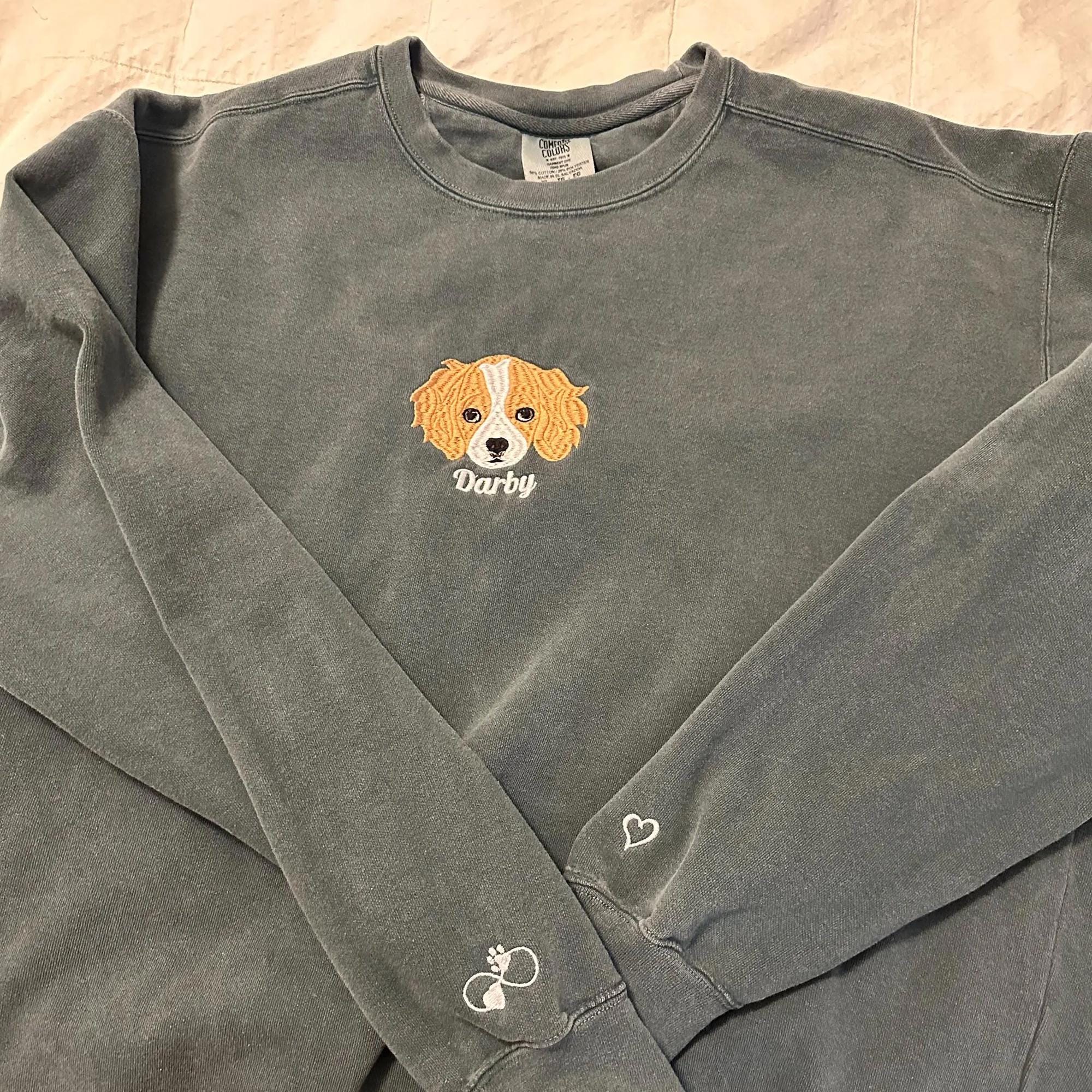 Comfort Color Custom Dog Face Embroidered Sweatshirt Cat Sweatshirt Dog Lover Sweatshirt Personalized Pet Portrait Shirt Gift For Mom