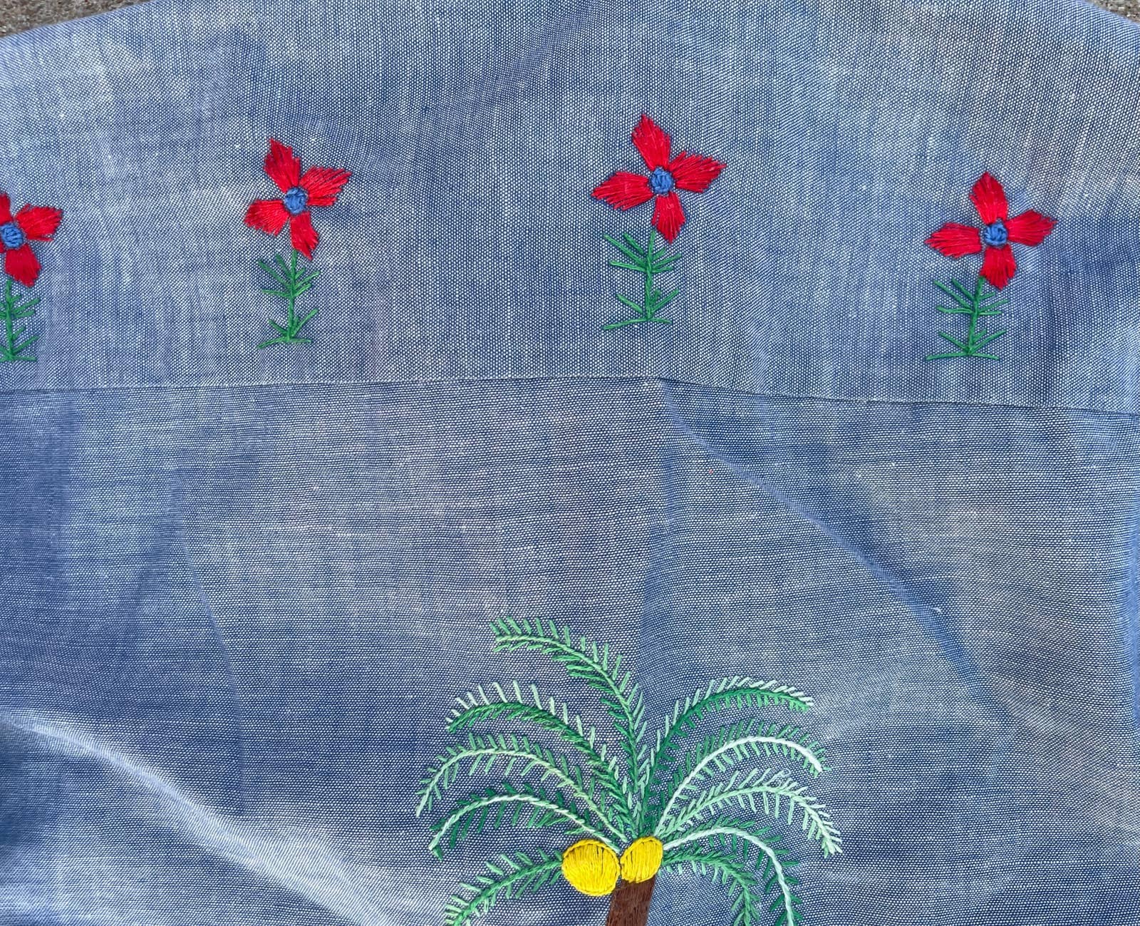 Vintage 1970s 80s Levi's Chambray Embroidered Shirt Green Line Selvedge Xs S Boys 14